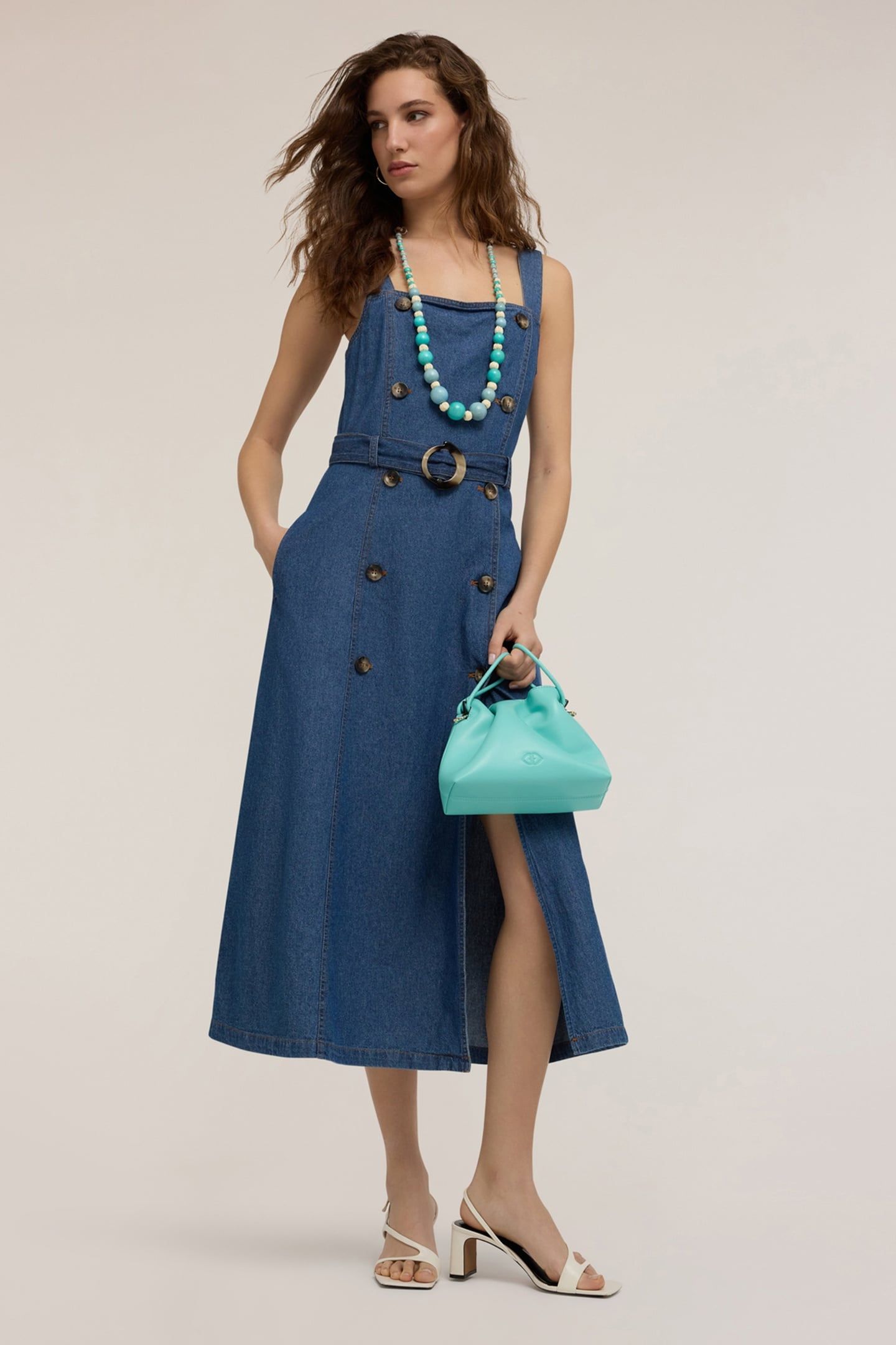 DRESS WITH BUTTONS IN LYOCELL BLEND DENIM BLUE 1