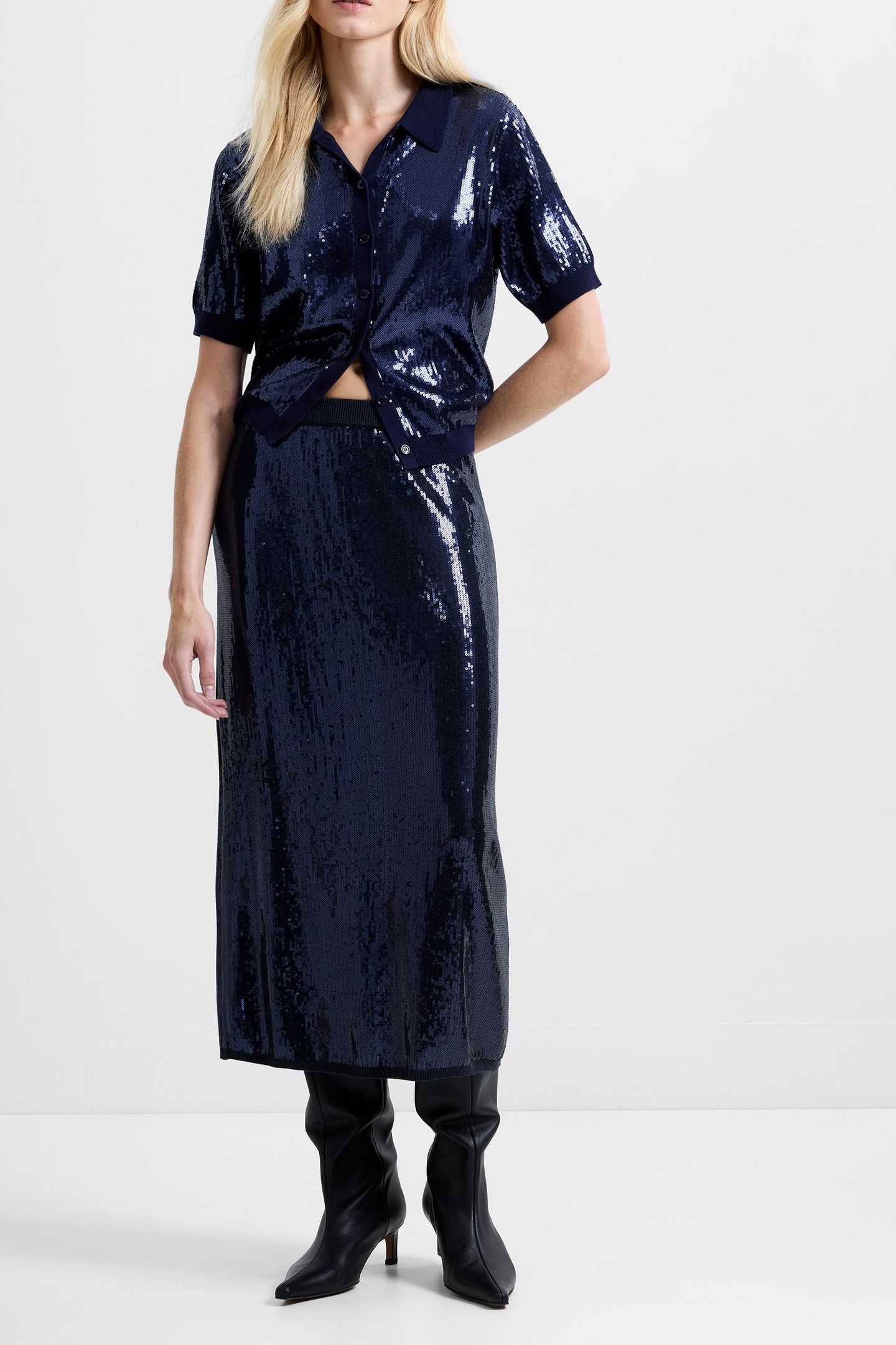 HANNAH SEQUIN MIDI SKIRT NAVY 1