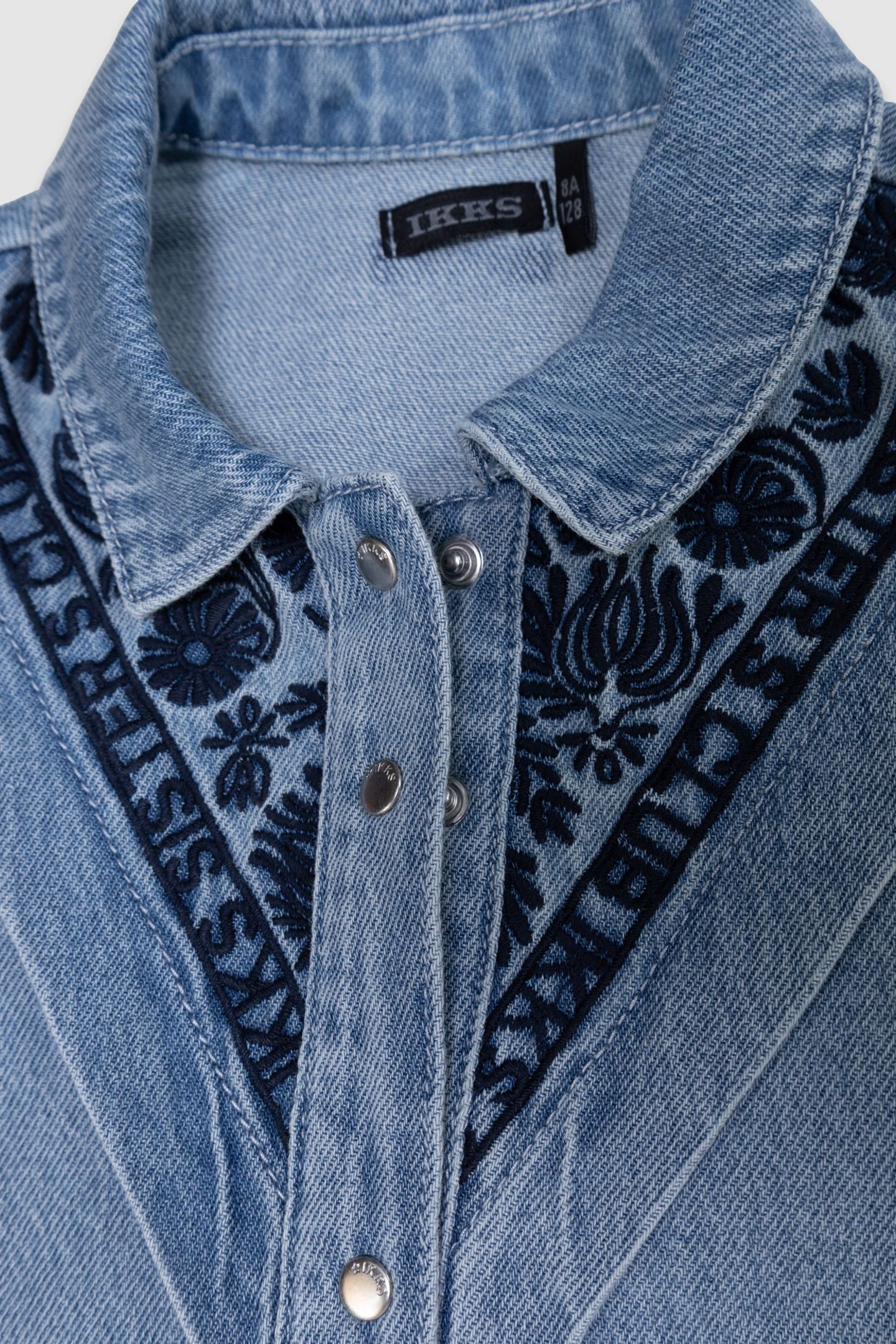 BLUE DENIM DRESS WITH EMBROIDERY FRONT PANEL 6