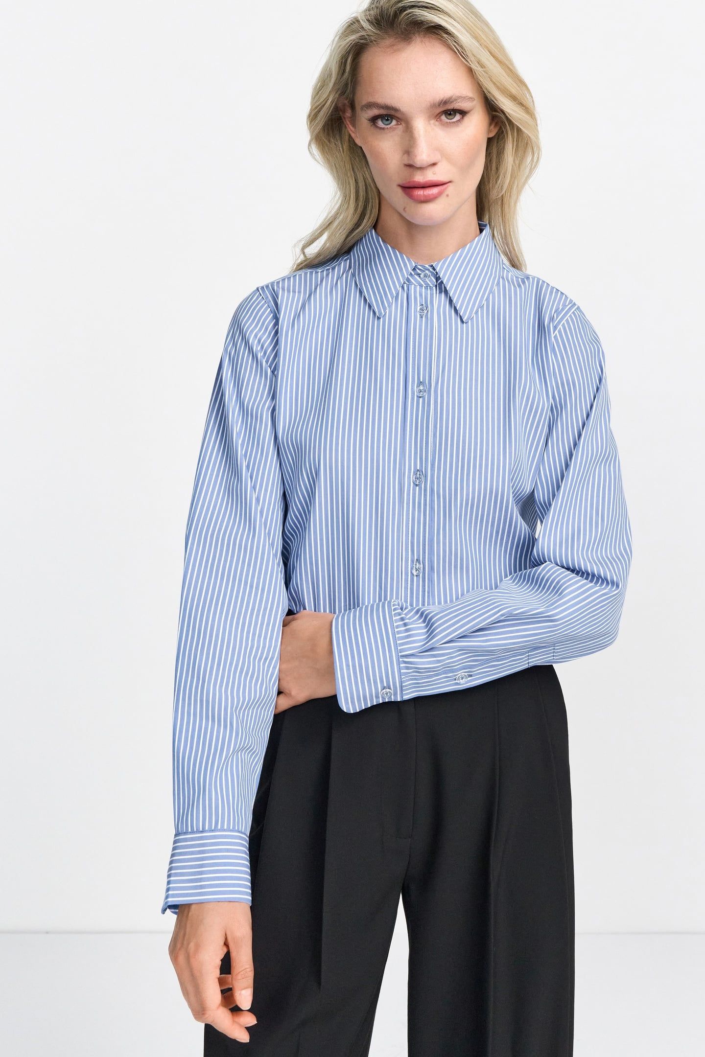 COTTON STRIPED BASIC BLOUSE SKYWAY BLUE 2