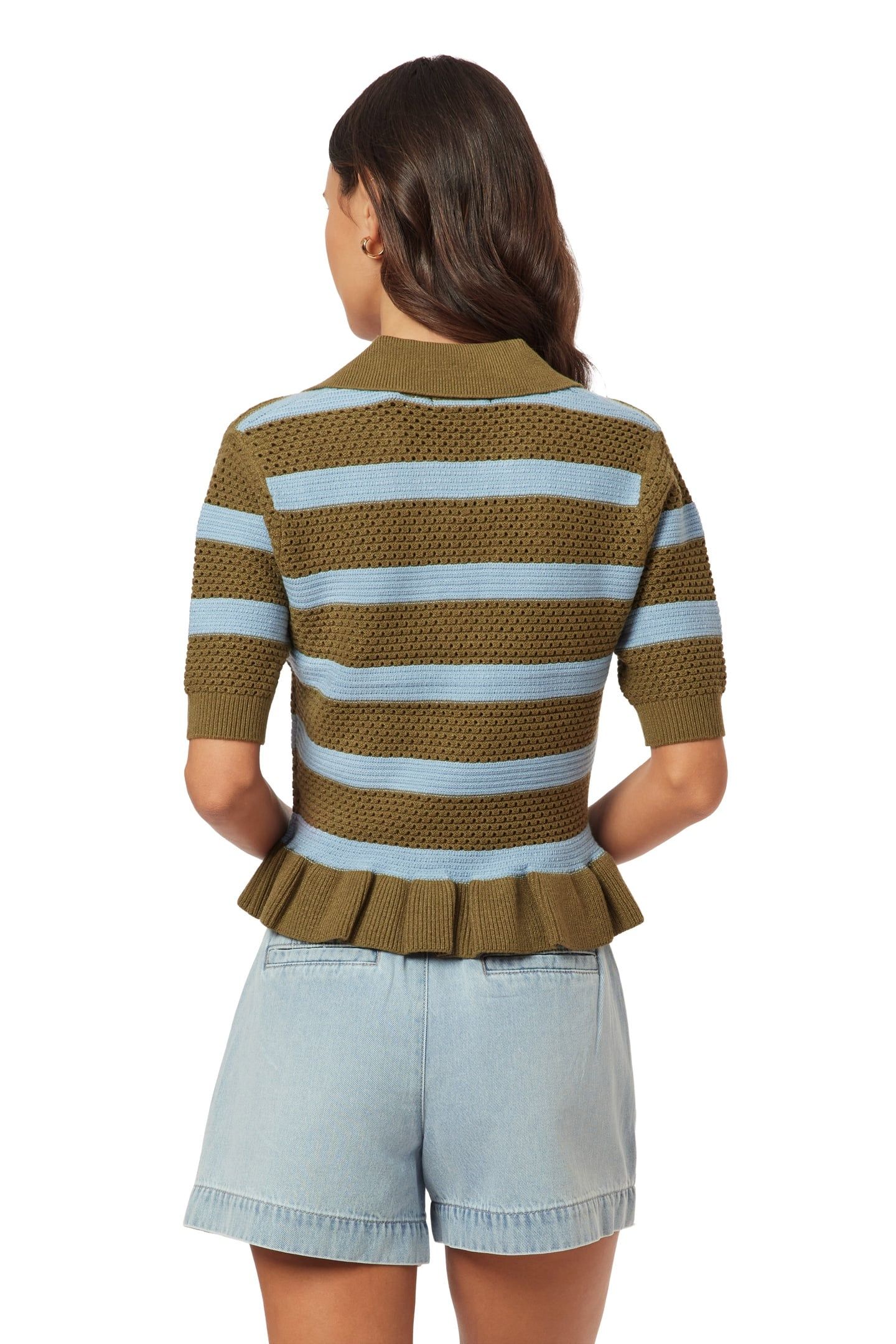 POINTELLE PEPLUM TEE GREEN MOSS/CERULEAN 9