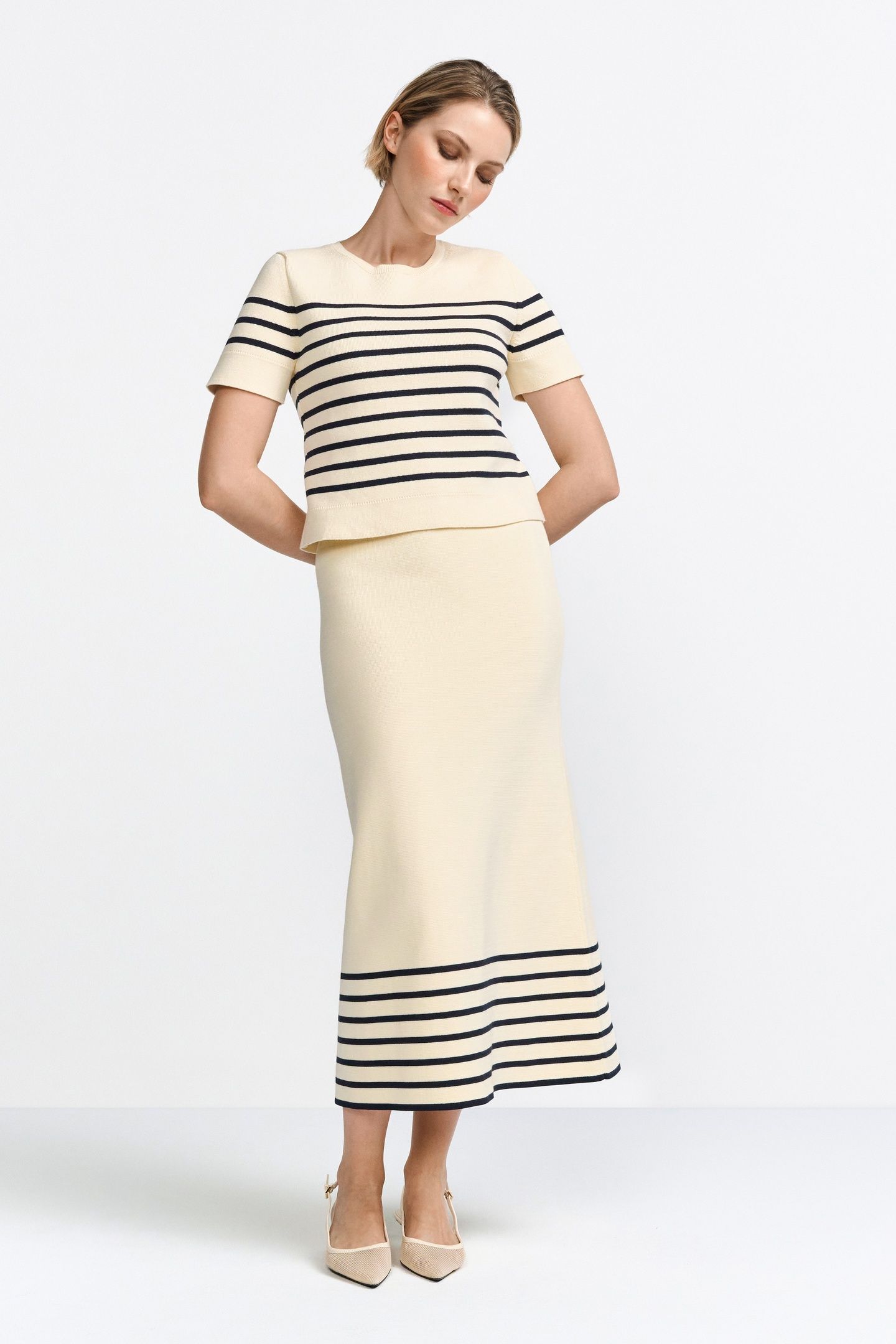 STRIPED KNIT SKIRT PEARL WHITE 1