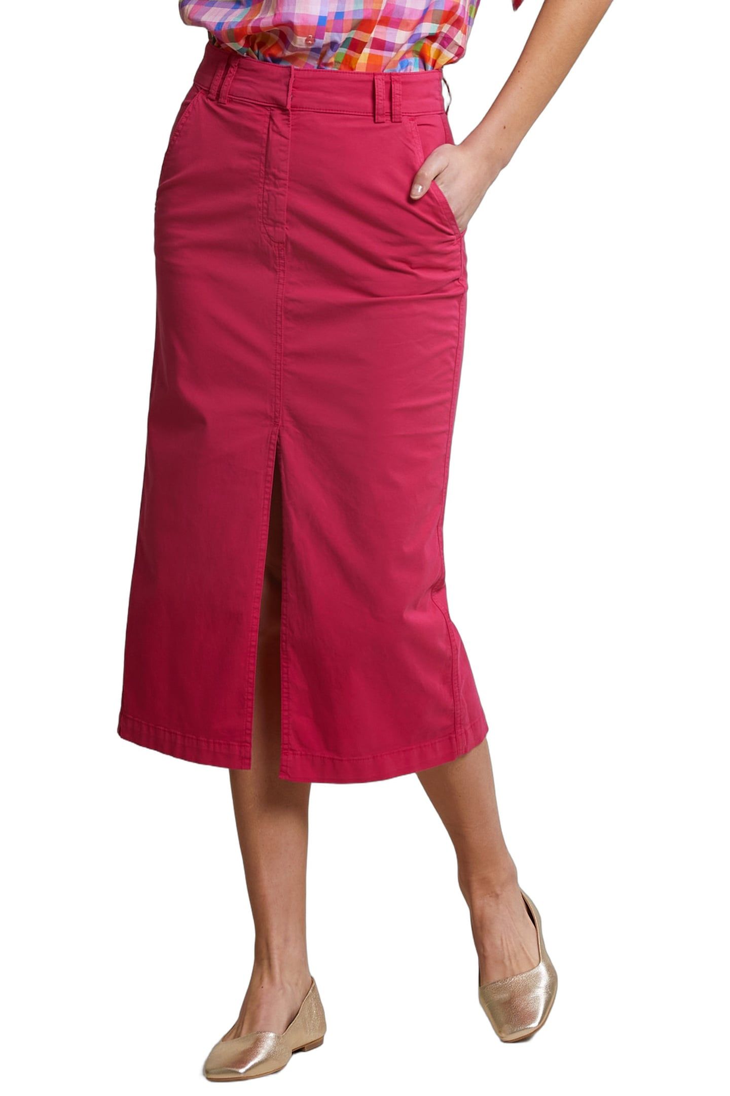 FUCHSIA MIDI STRETCH SKIRT WITH SPLIT 1