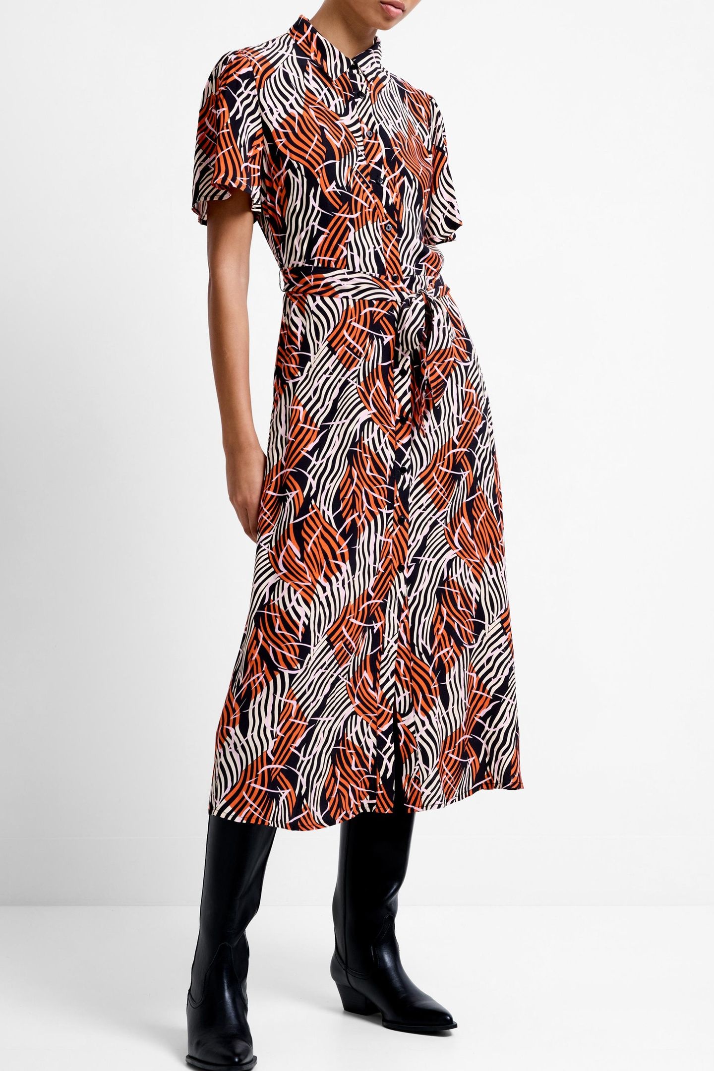 FELICITY LIZZY SS TIE WST DRES FLAME ORANGE MULTI 2