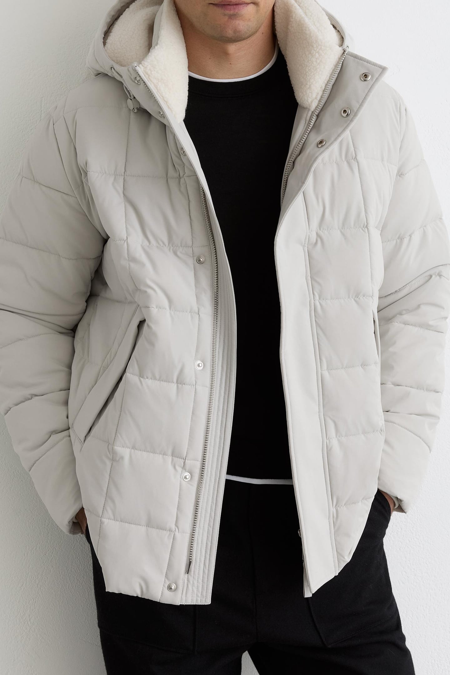 LS BORG LINED QUILTED PUFFER JACKET STONE 1