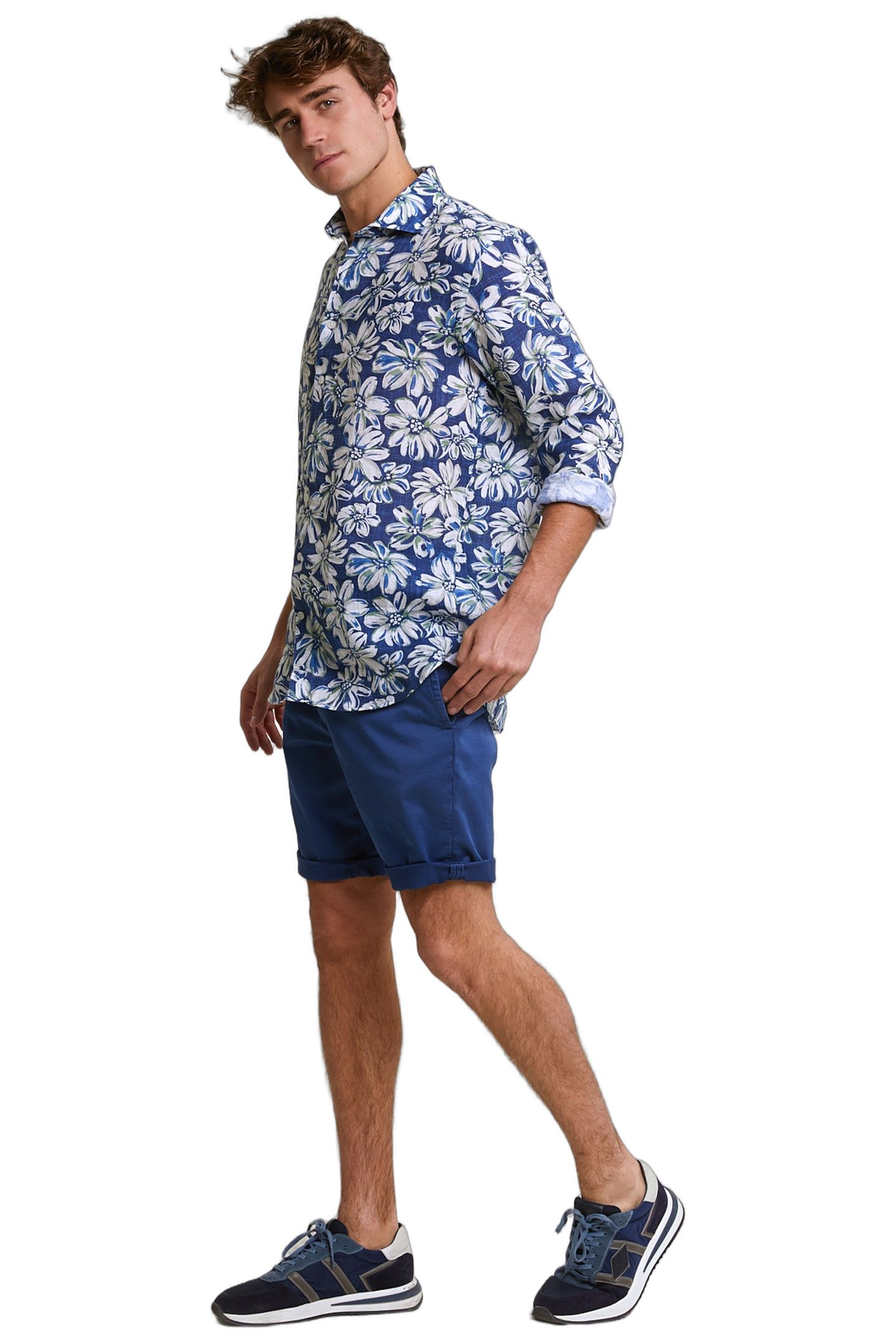 CUSTOM FIT LINEN FLORAL SHIRT BLUE/GREEN 3