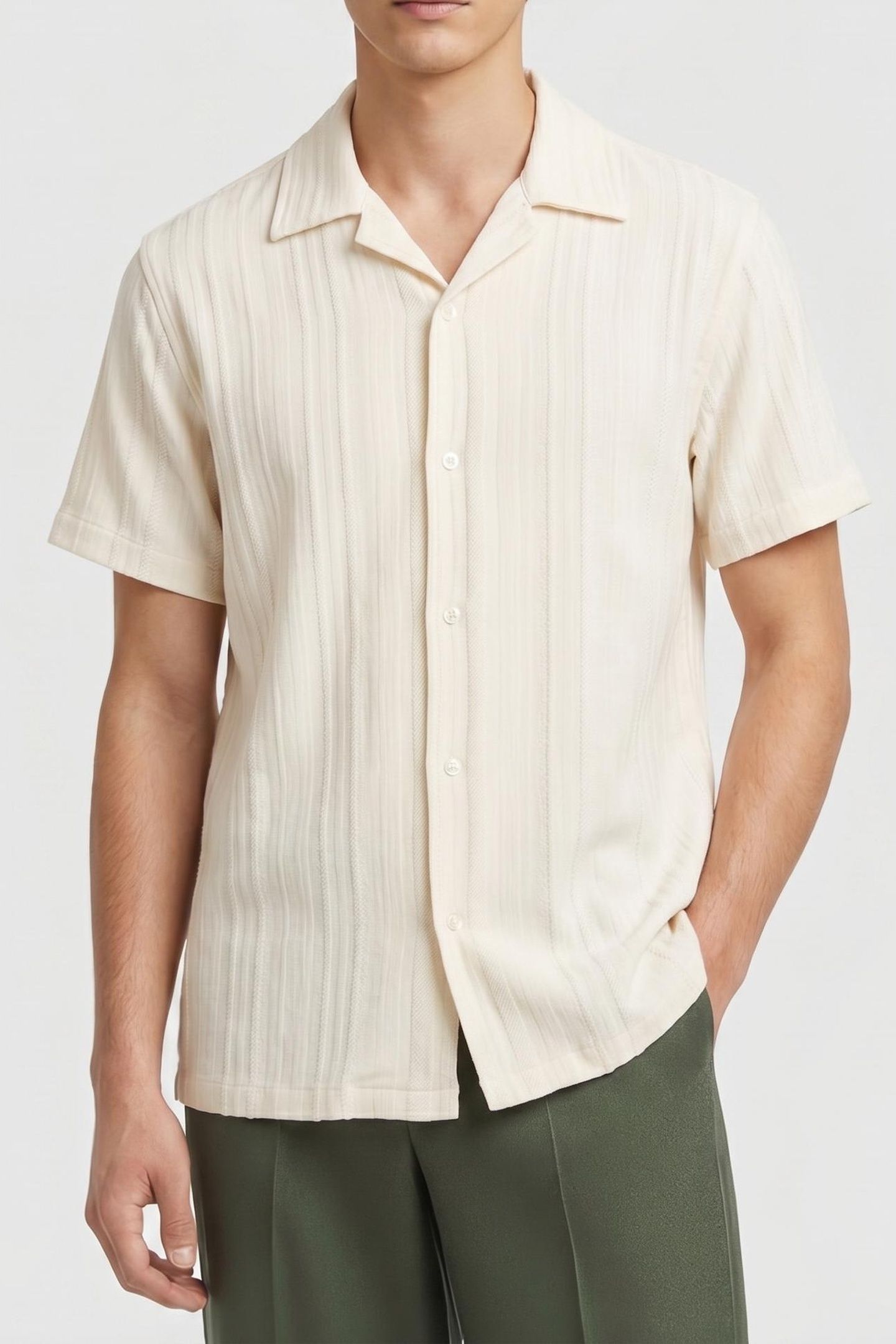 TEXTURED JERSEY CUBAN COLLAR WHITE 1