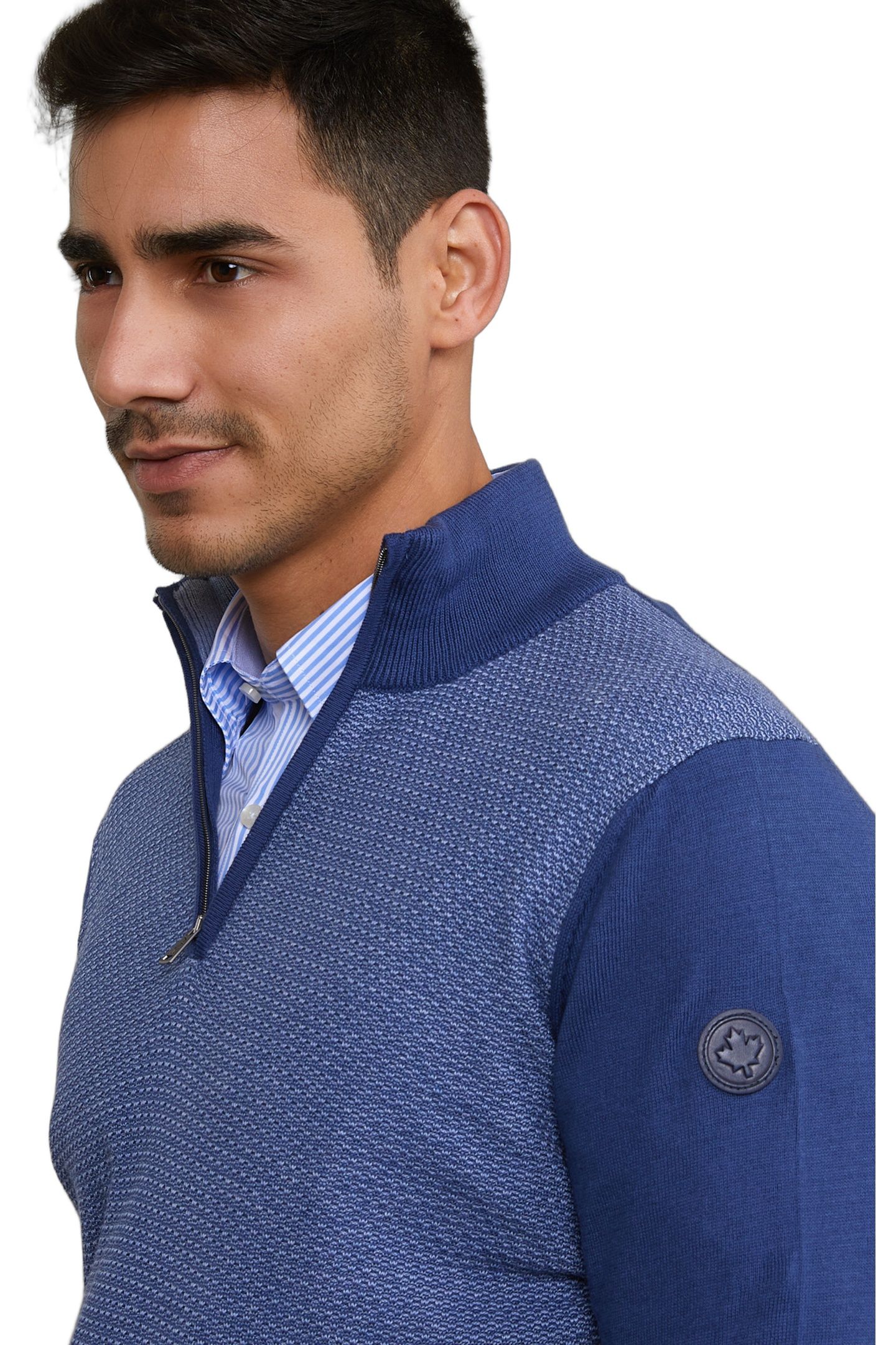 CUSTOM FIT COTTON MOCK NECK SWEATER DK HAMPTONS BLUE 4