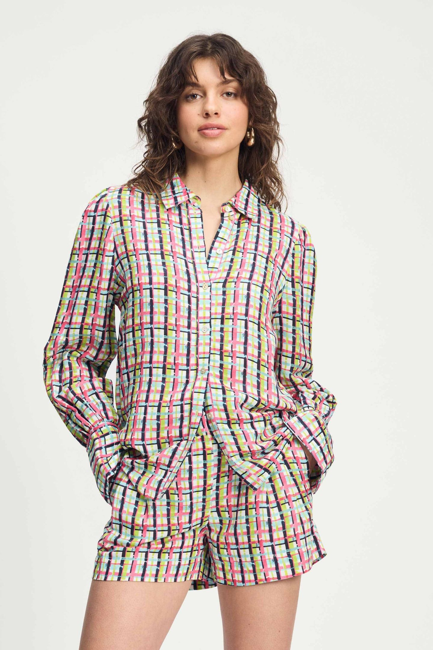 BLOUSE - BRUSHWORK CHECK LINEN 1