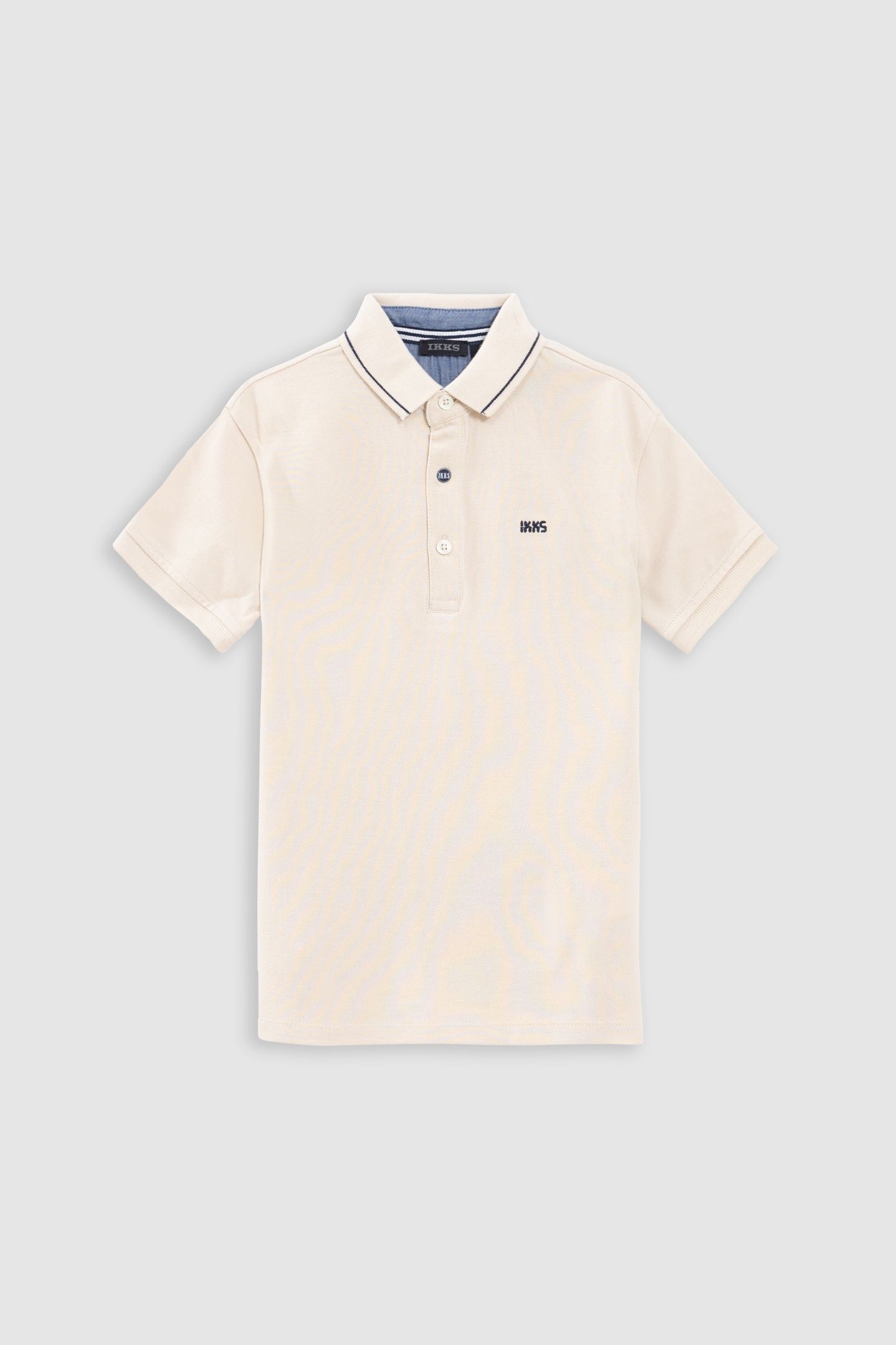 BEIGE ORGANIC COTTON POLO SHIRT WITH STRIPED COLLAR 1
