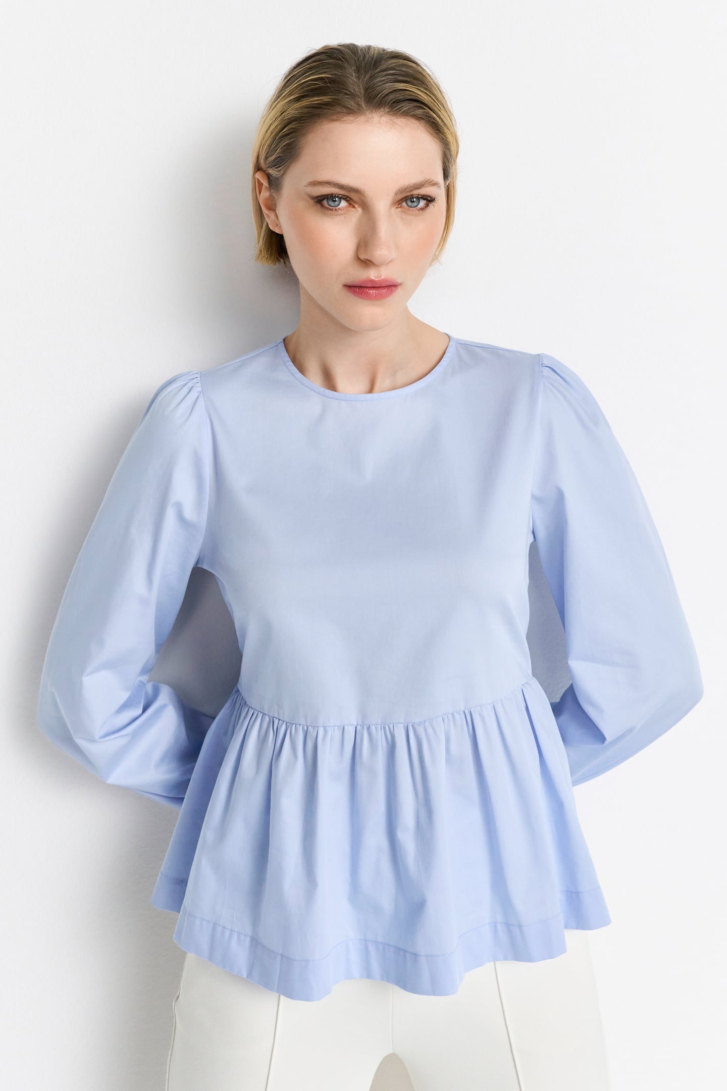COTTON BLOUSE WITH PEPLUM SUSTAINABLE SKYWAY BLUE 2