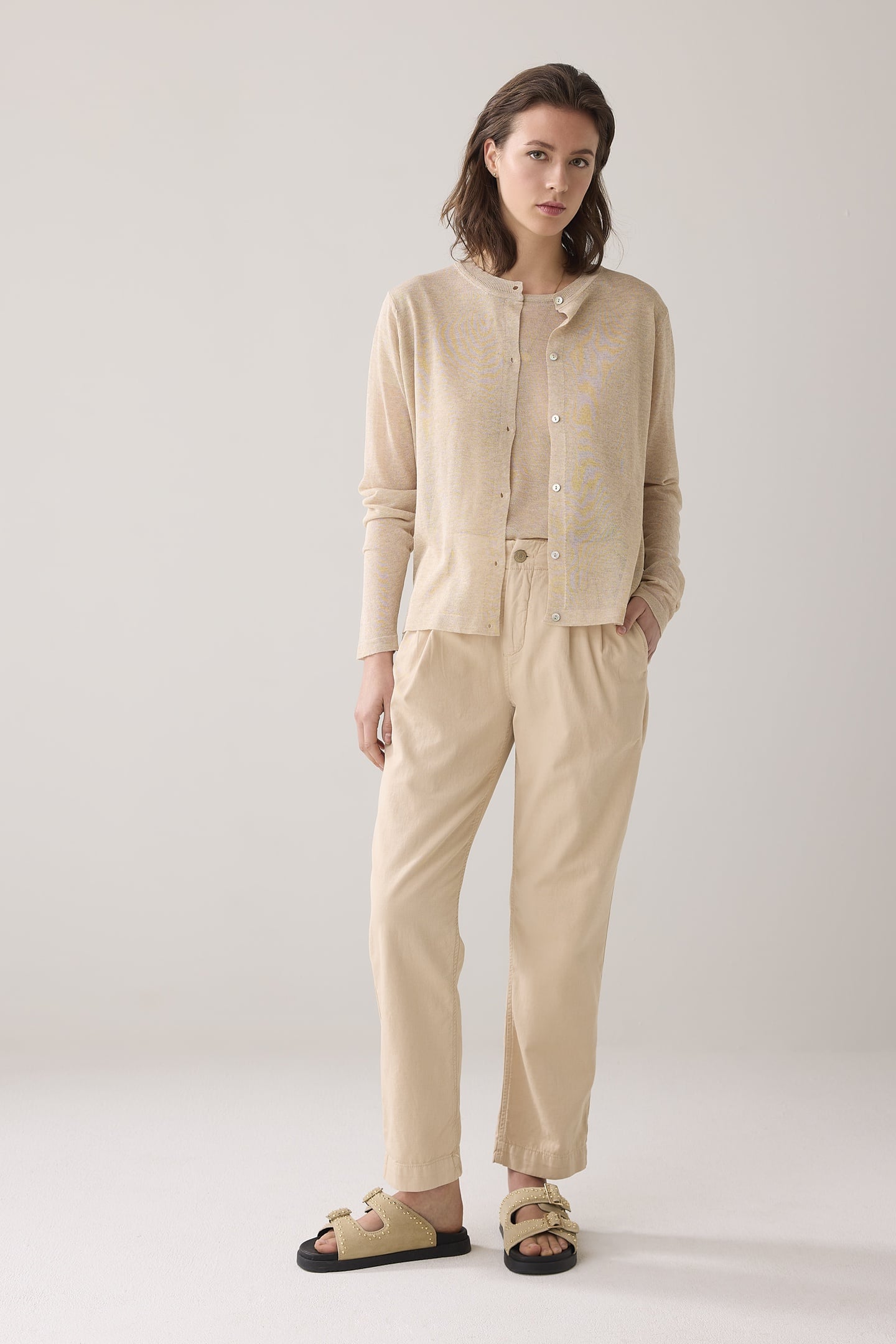 SHORT CARDIGAN REFINED VISCOSE BLEND KNIT SESAME 2