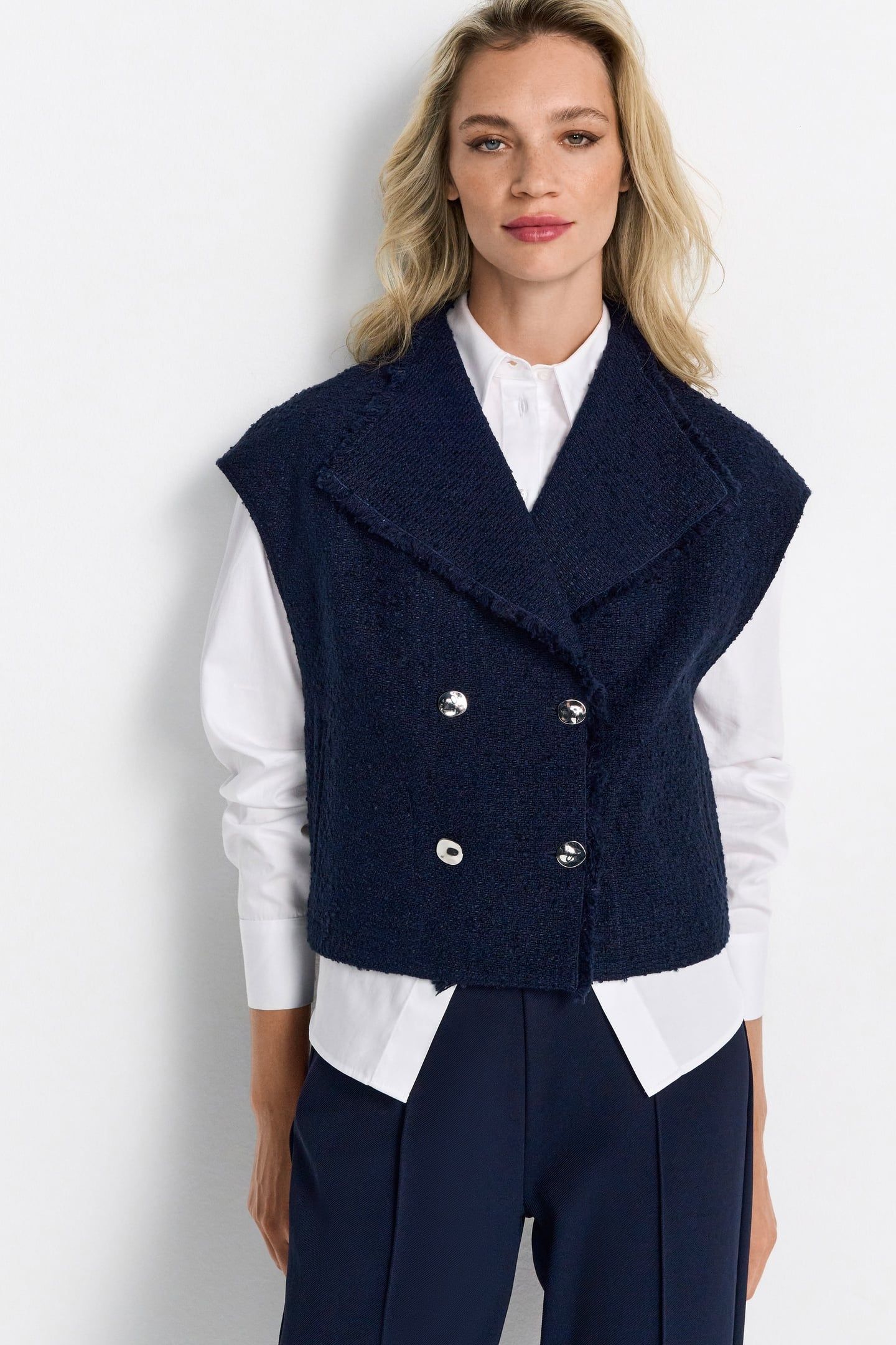 BOUCLE WAISTCOAT OVERSIZED MIDNIGHT BLUE 2