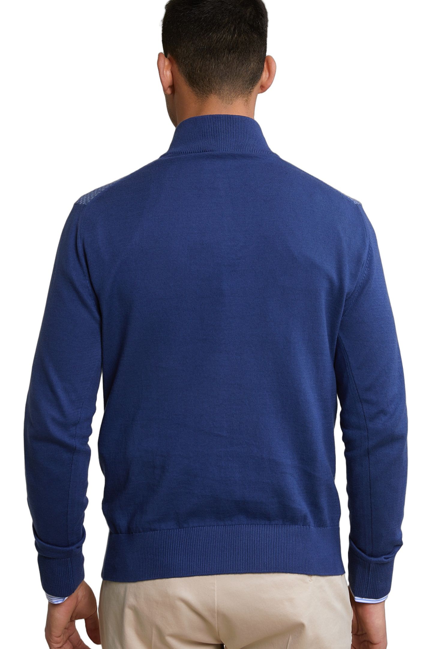 CUSTOM FIT COTTON MOCK NECK SWEATER DK HAMPTONS BLUE 3