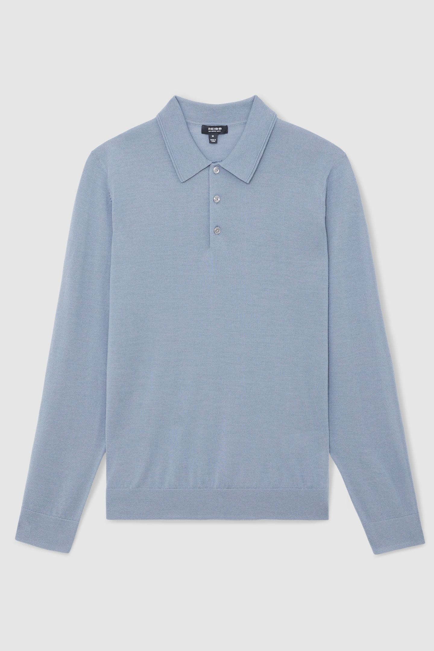 LS HALF BUTTON MERINO WOOL POLO STEEL BLUE 4