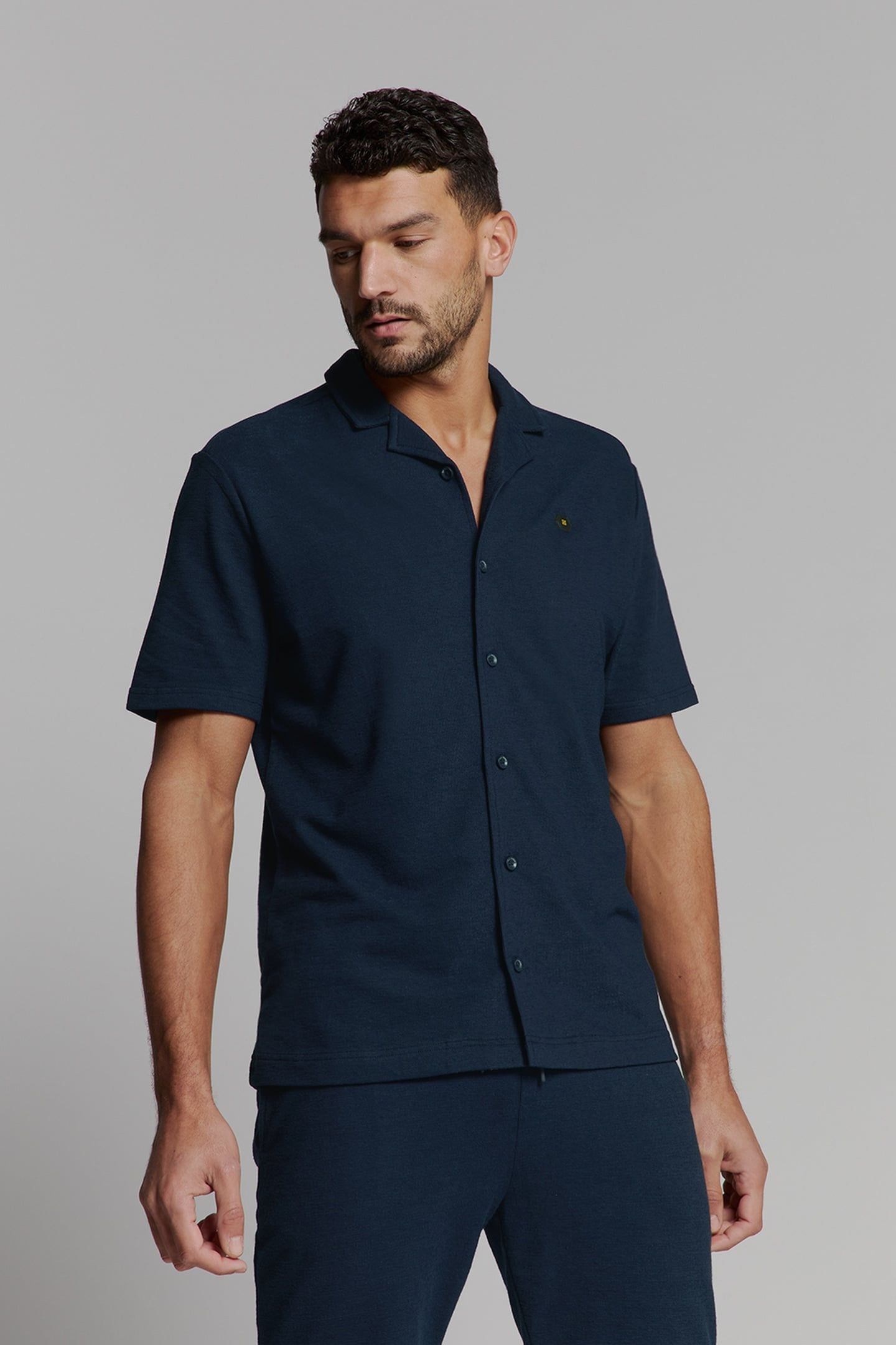 SHIRT SHORT SLEEVE JERSEY REVERS COLLAR SOLID TERRY DEEP BLU 1