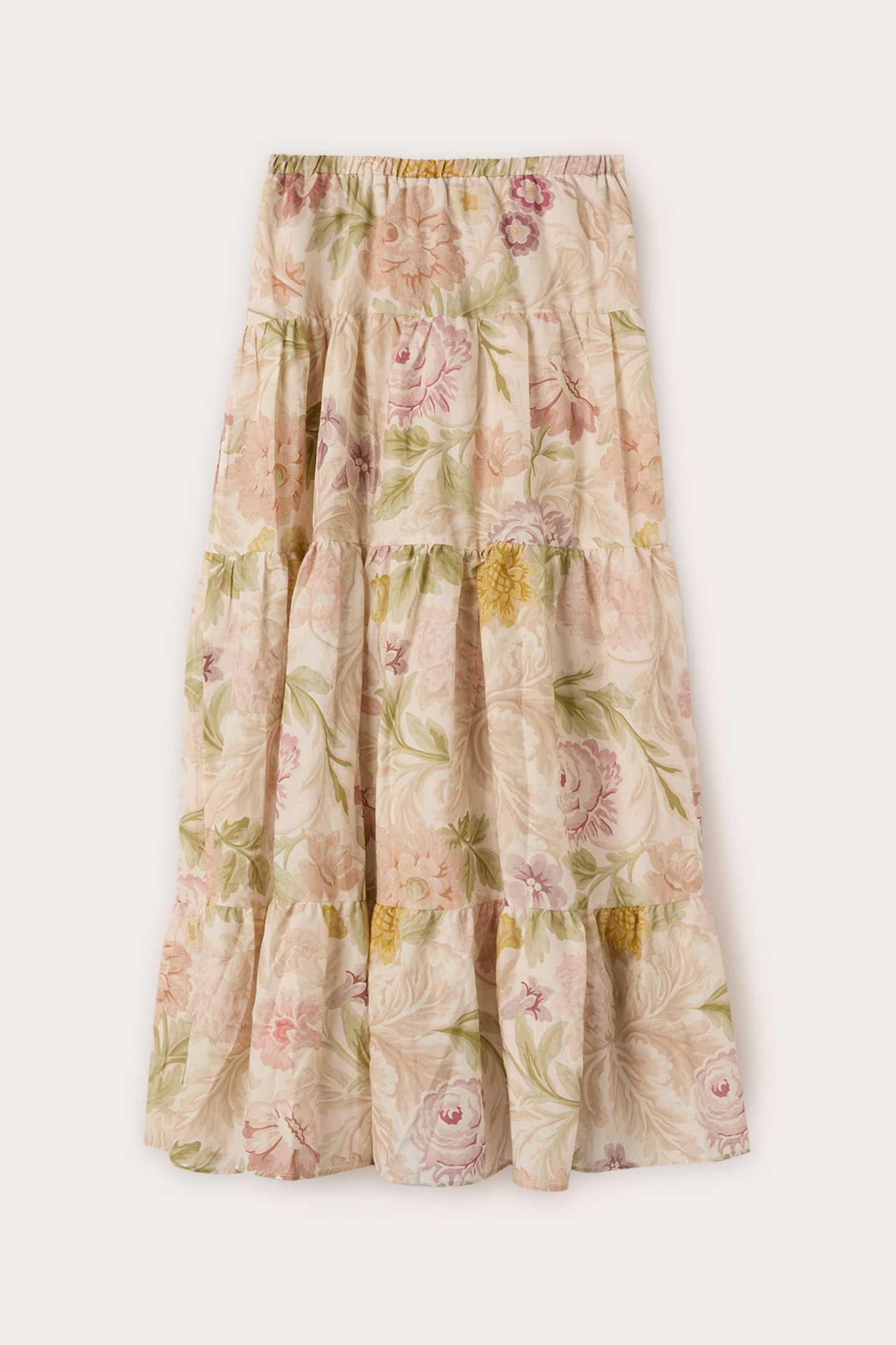 LONG FLOUNCED SKIRT WITH FLORAL PATTERN POWDER PINK 4