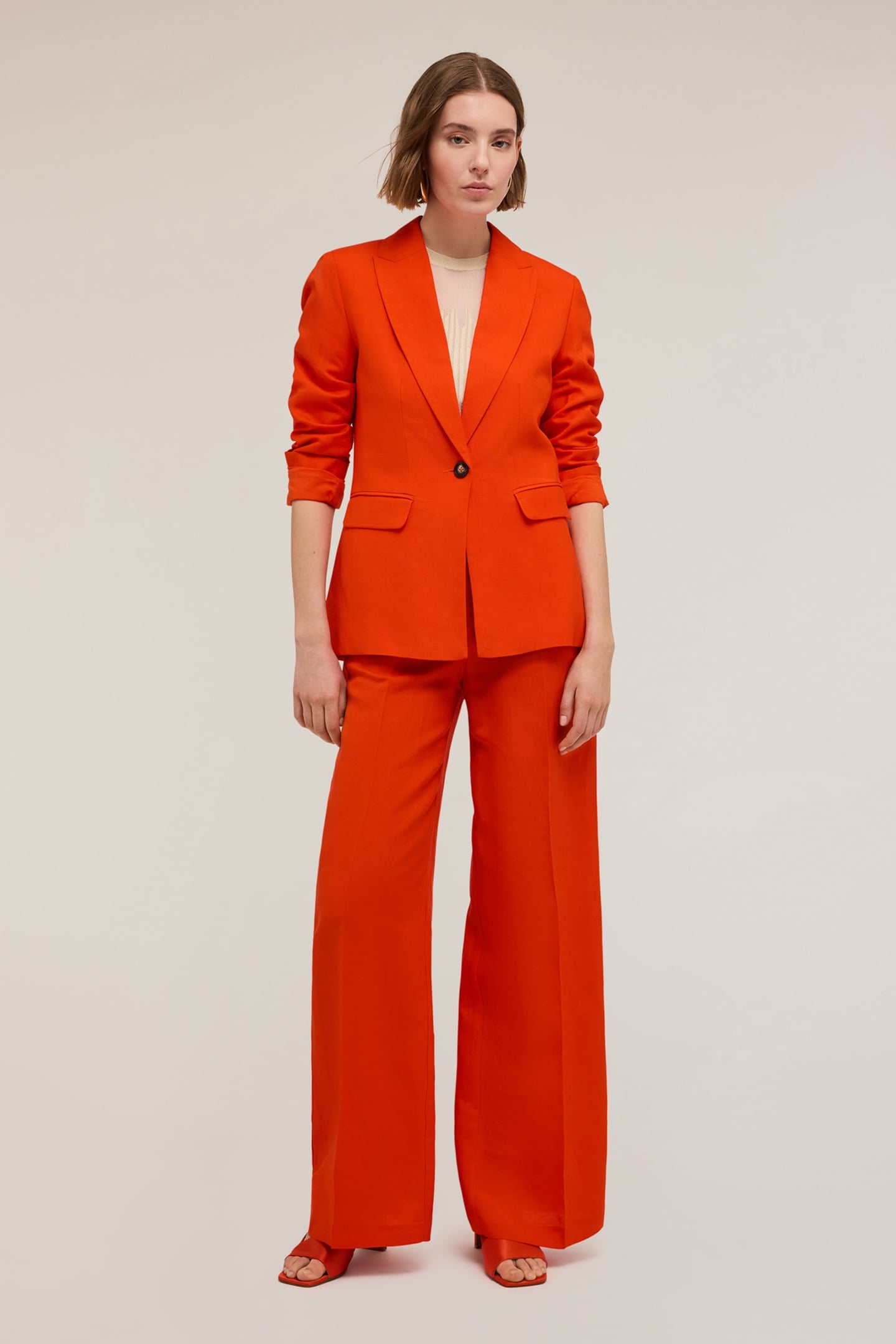 SINGLE-BREASTED LINEN-BLEND BLAZER RED 1