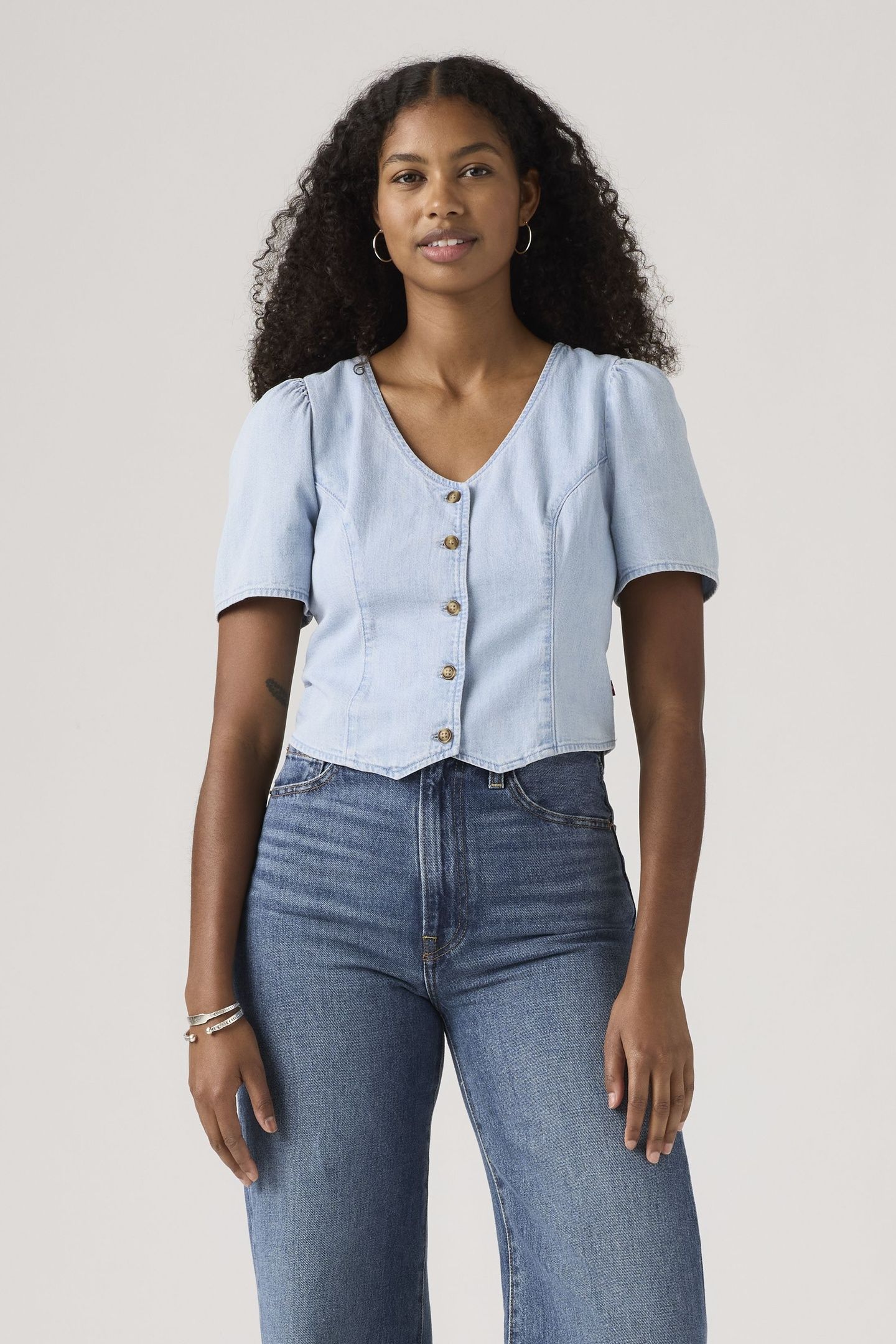 MOXIE SS SLIM DENIM BLOUSE 1
