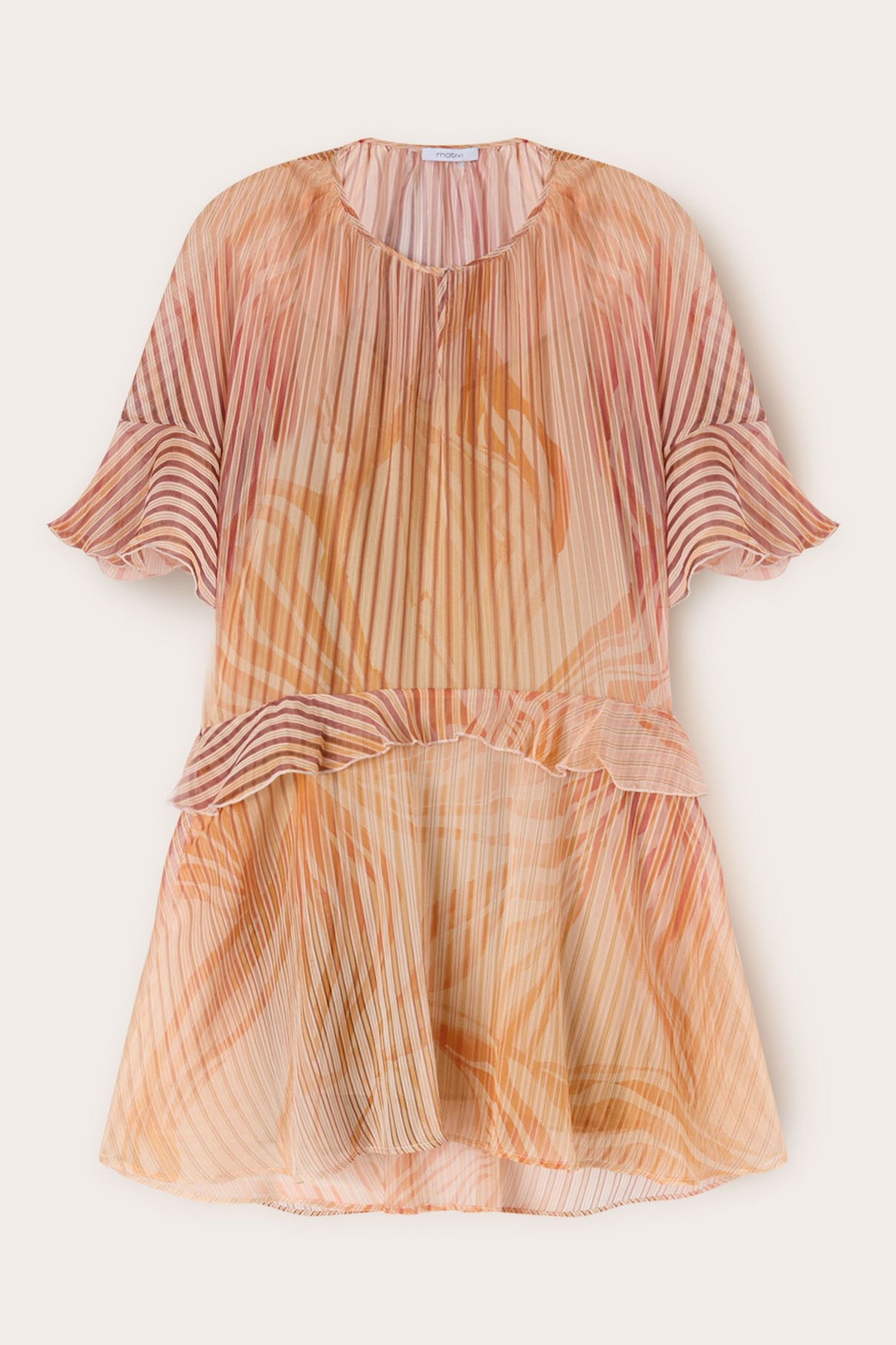 FLARED PATTERNED DRESS WITH FLOUNCES PINK 3