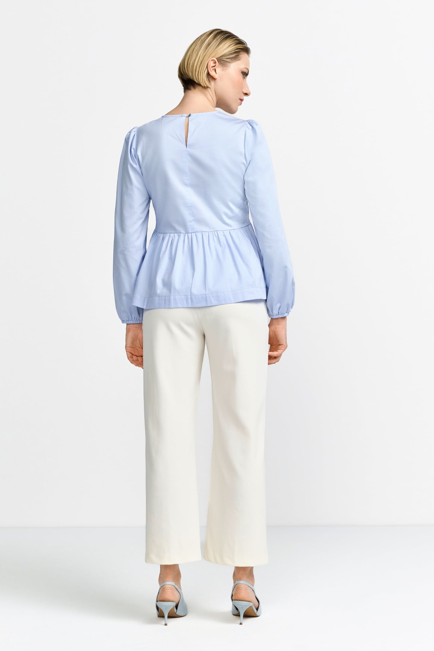 COTTON BLOUSE WITH PEPLUM SUSTAINABLE SKYWAY BLUE 3