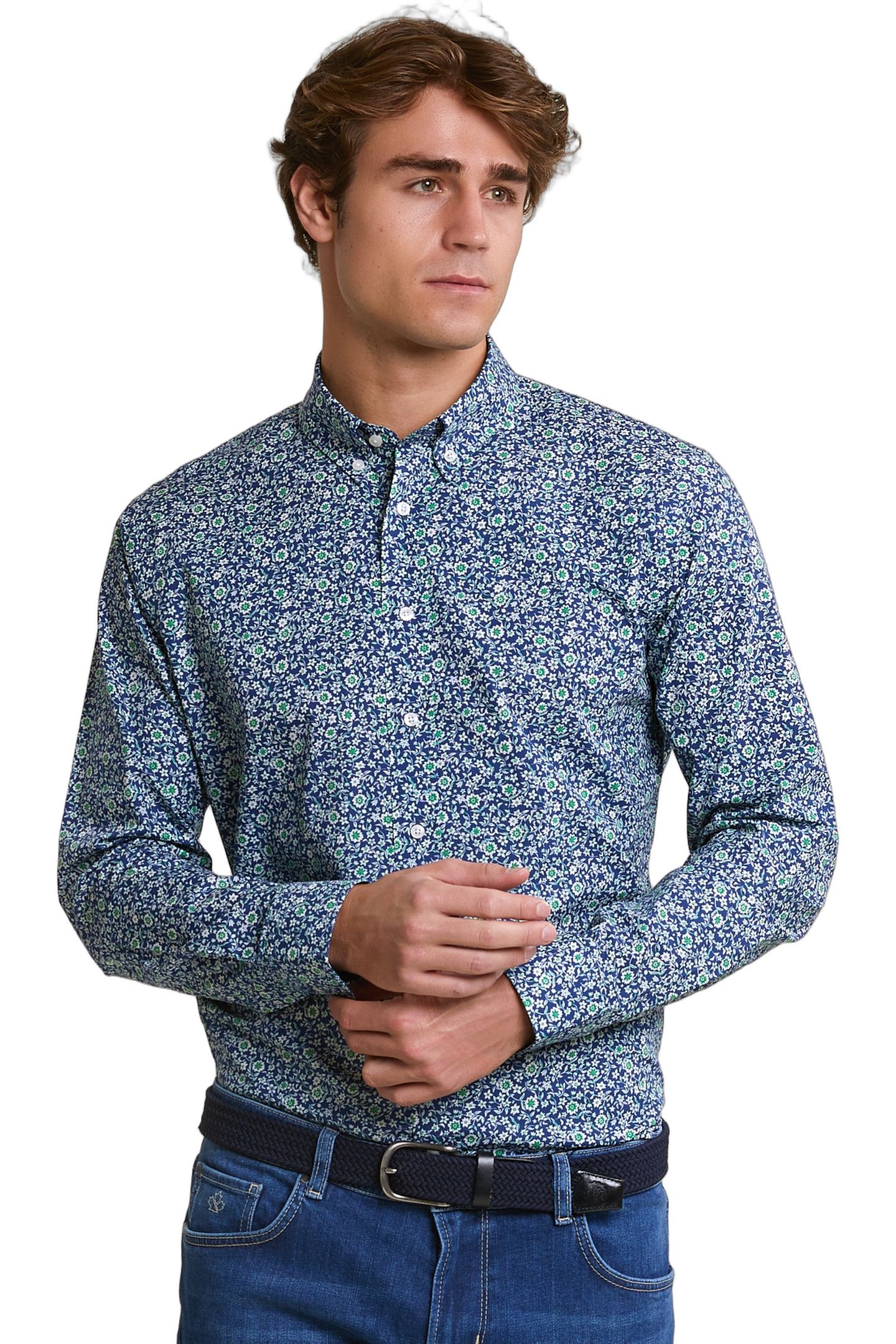 SLIM FIT FLORAL SHIRT GREEN/BLUE 1
