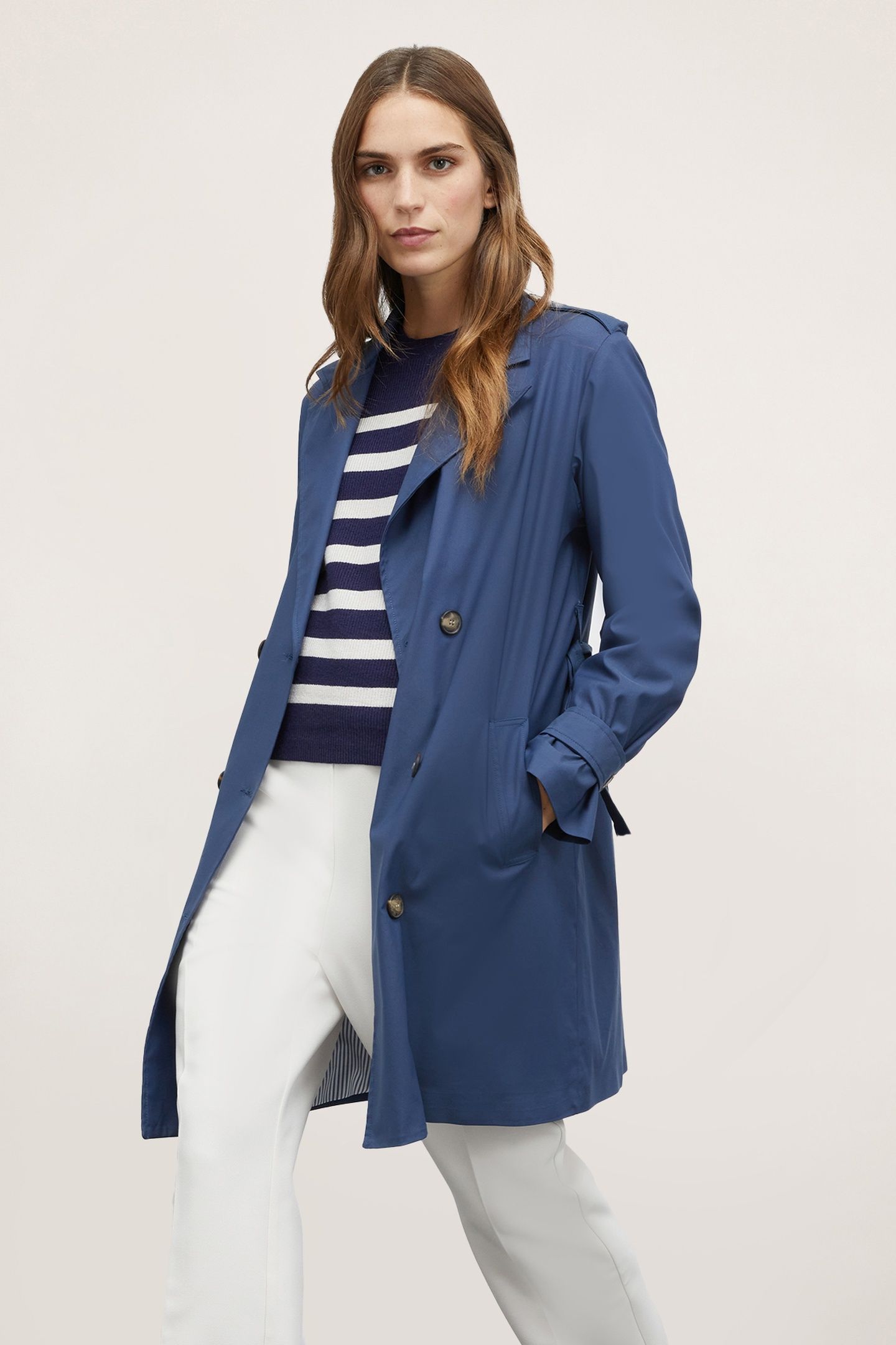 SHORT DOUBLE-BREASTED TRENCH COAT BLUE 3