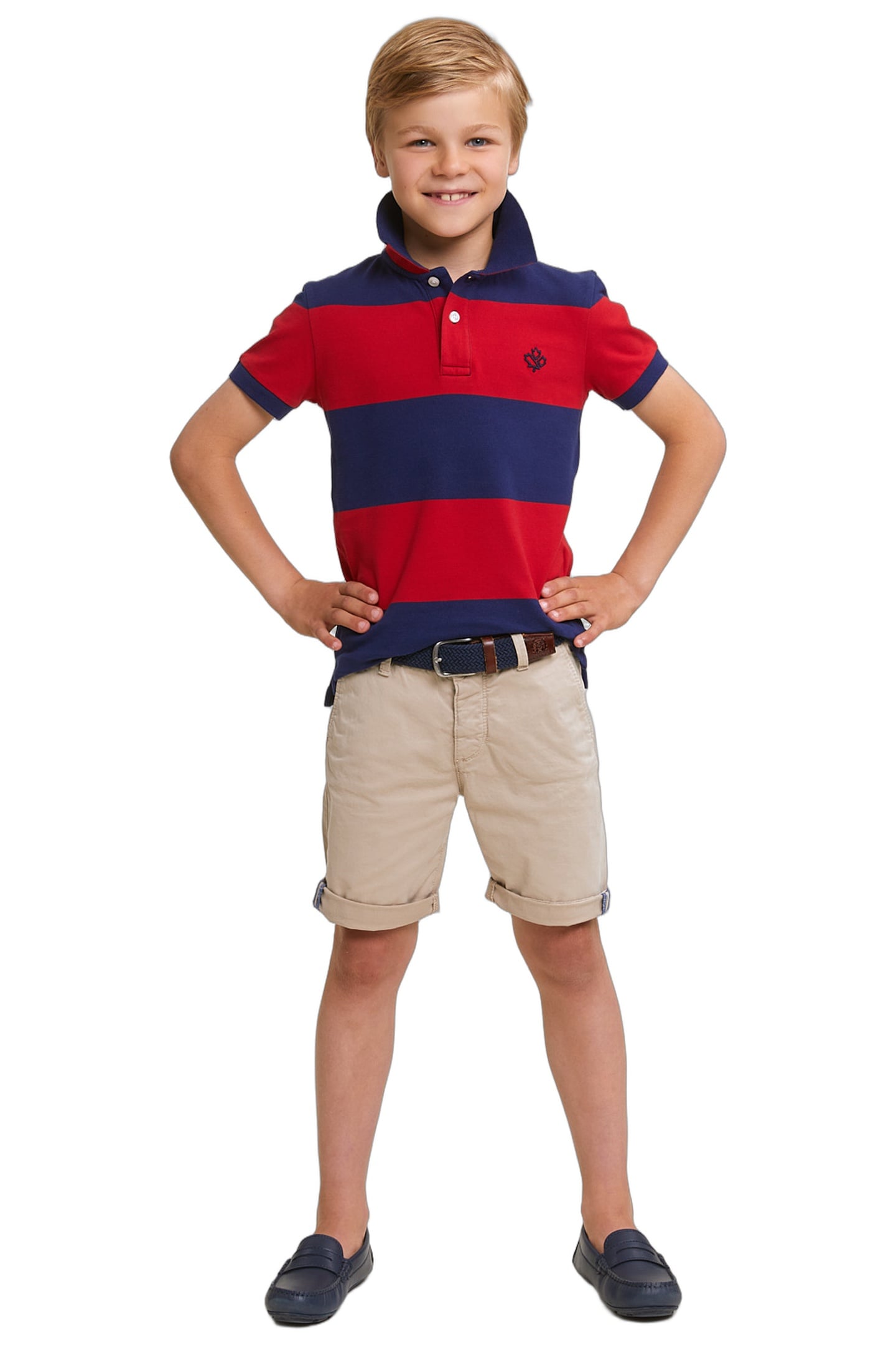 CUSTOM FIT STRIPED STRETCH POLO ROYAL BLUE/HARVARD RED 2