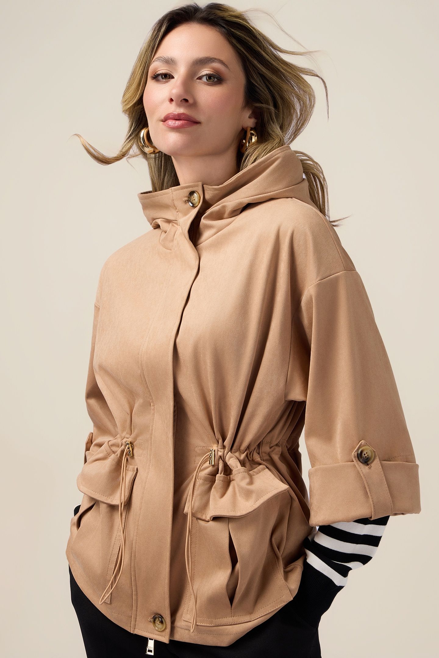 SHORT SUEDE-EFFECT PARKA BEIGE 1