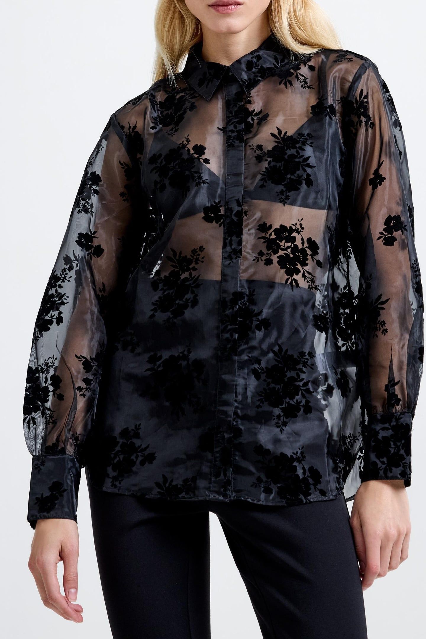 MIKA FLOCKED ORGANZA SHIRT BLACK 1