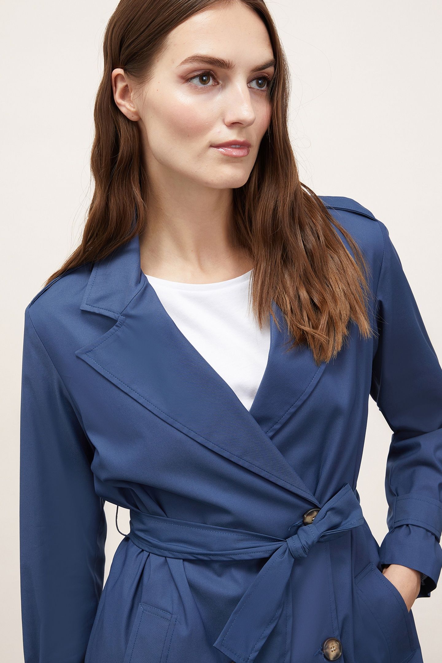 SHORT DOUBLE-BREASTED TRENCH COAT BLUE 6