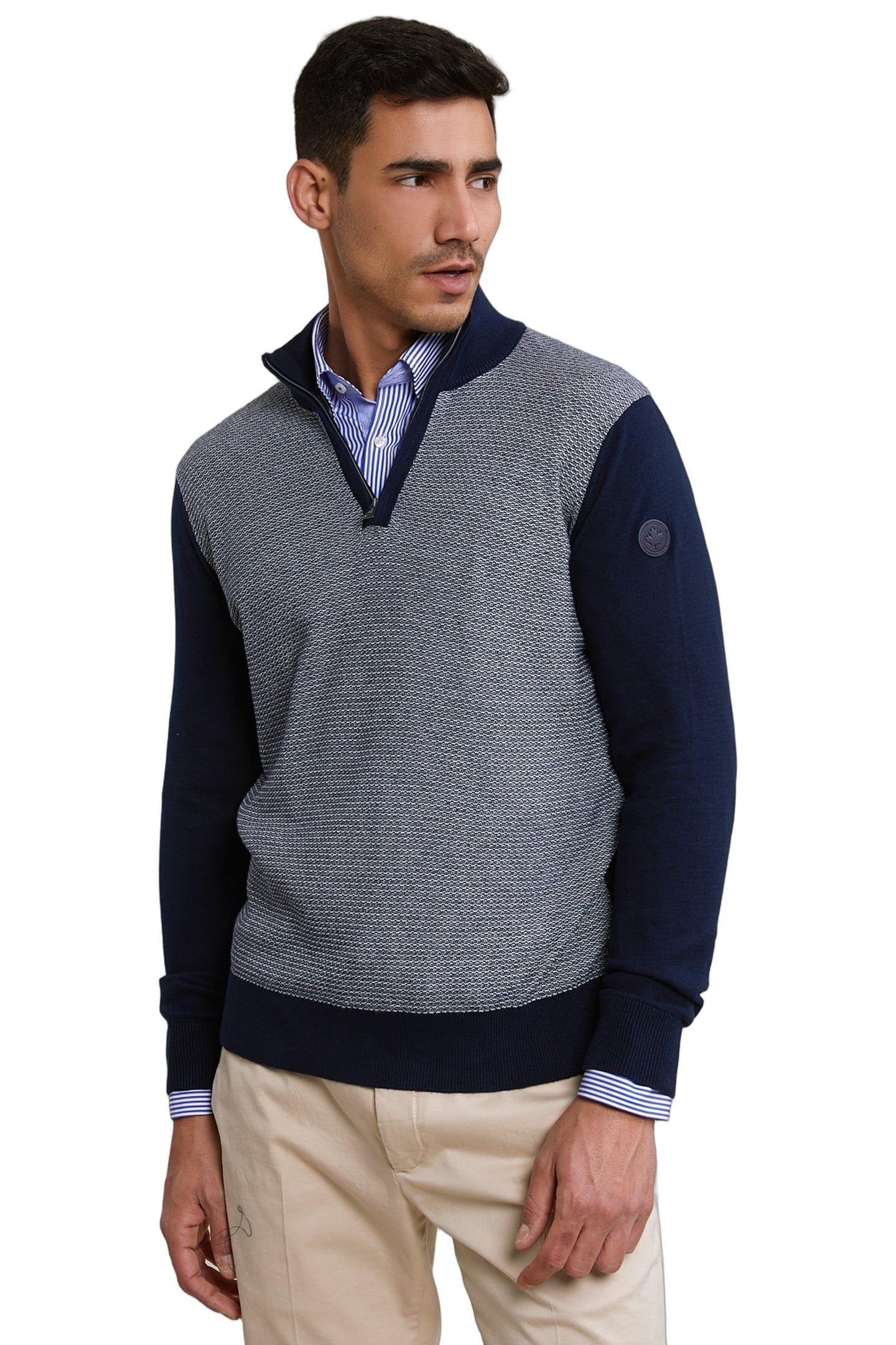CUSTOM FIT COTTON MOCK NECK SWEATER NAVY 1
