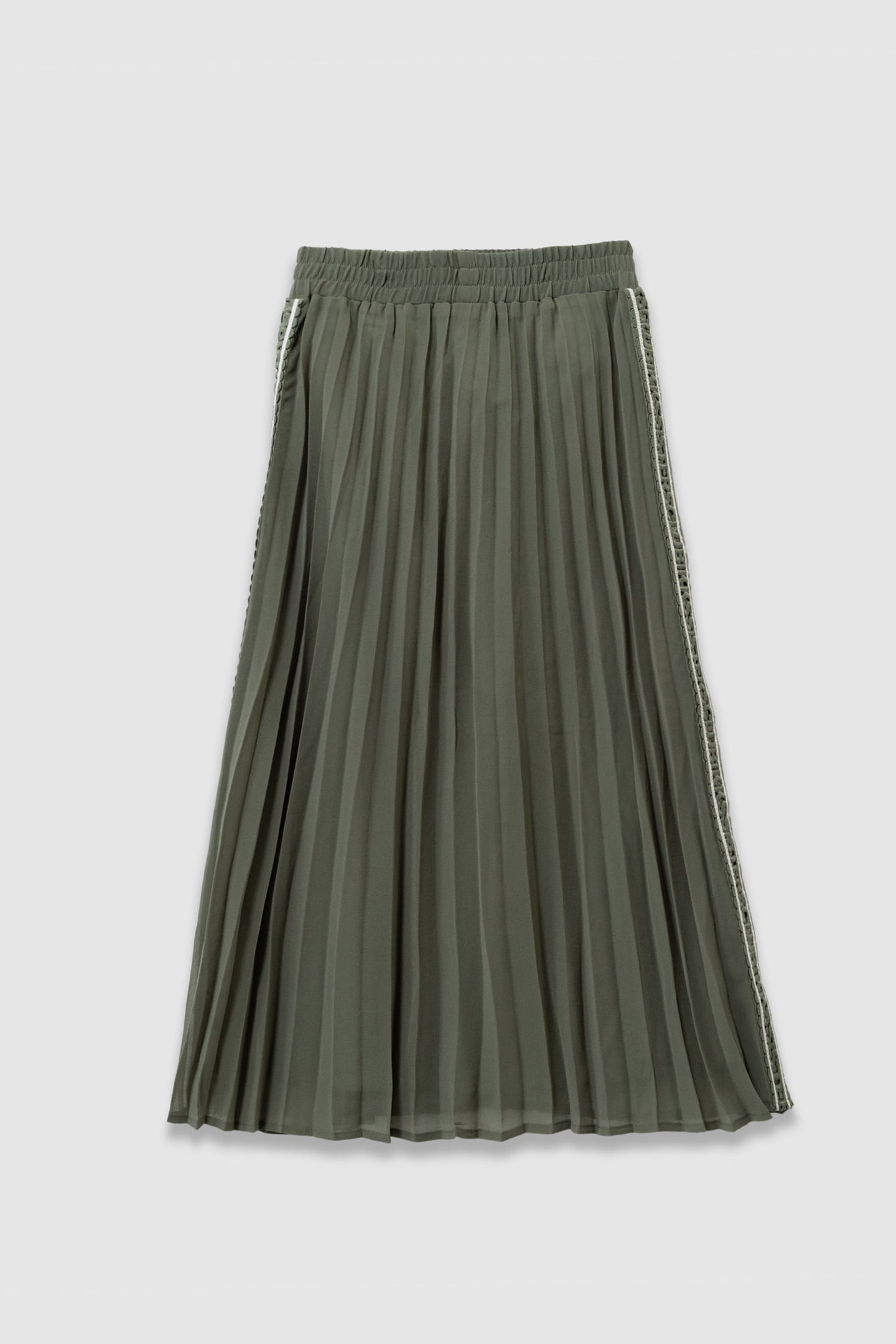 LONG KHAKI PLEATED SKIRT WITH SIDE EMBROIDERY 2