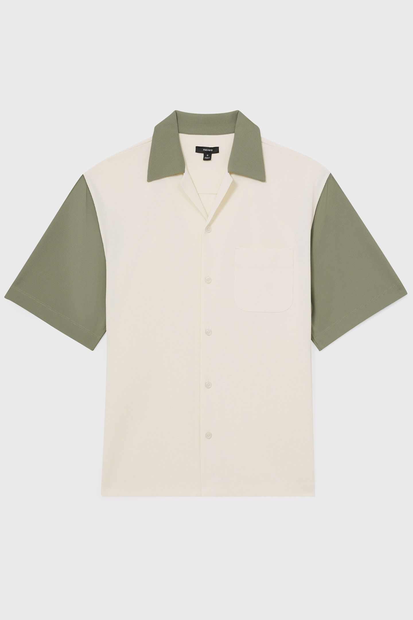 SS TEXTURED COLOUR BLOCK CUBAN SHIRT OFF WHITE/SAGE 4