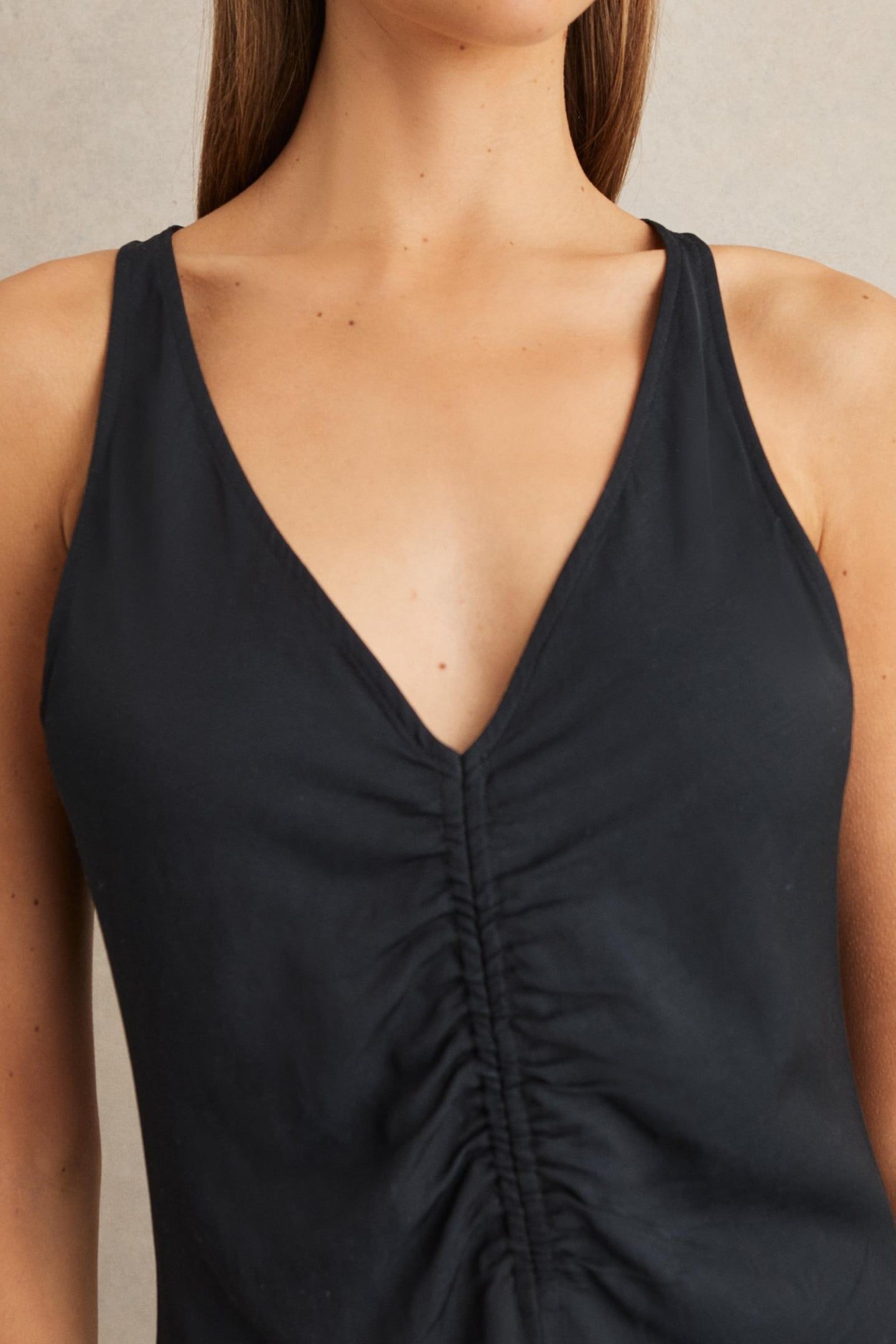 RUCHED LINEN DRESS NAVY 4