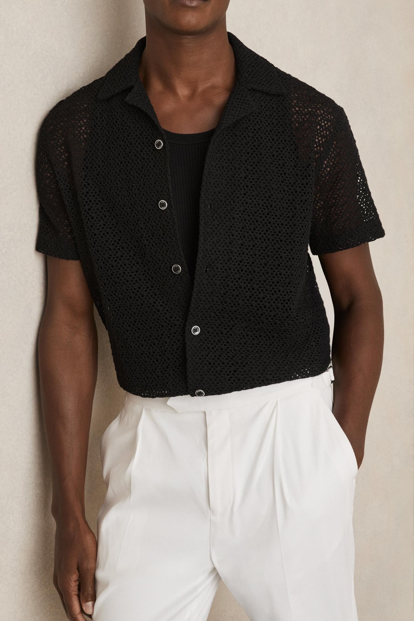 SS GEO CROCHET CUBAN SHIRT BLACK 1
