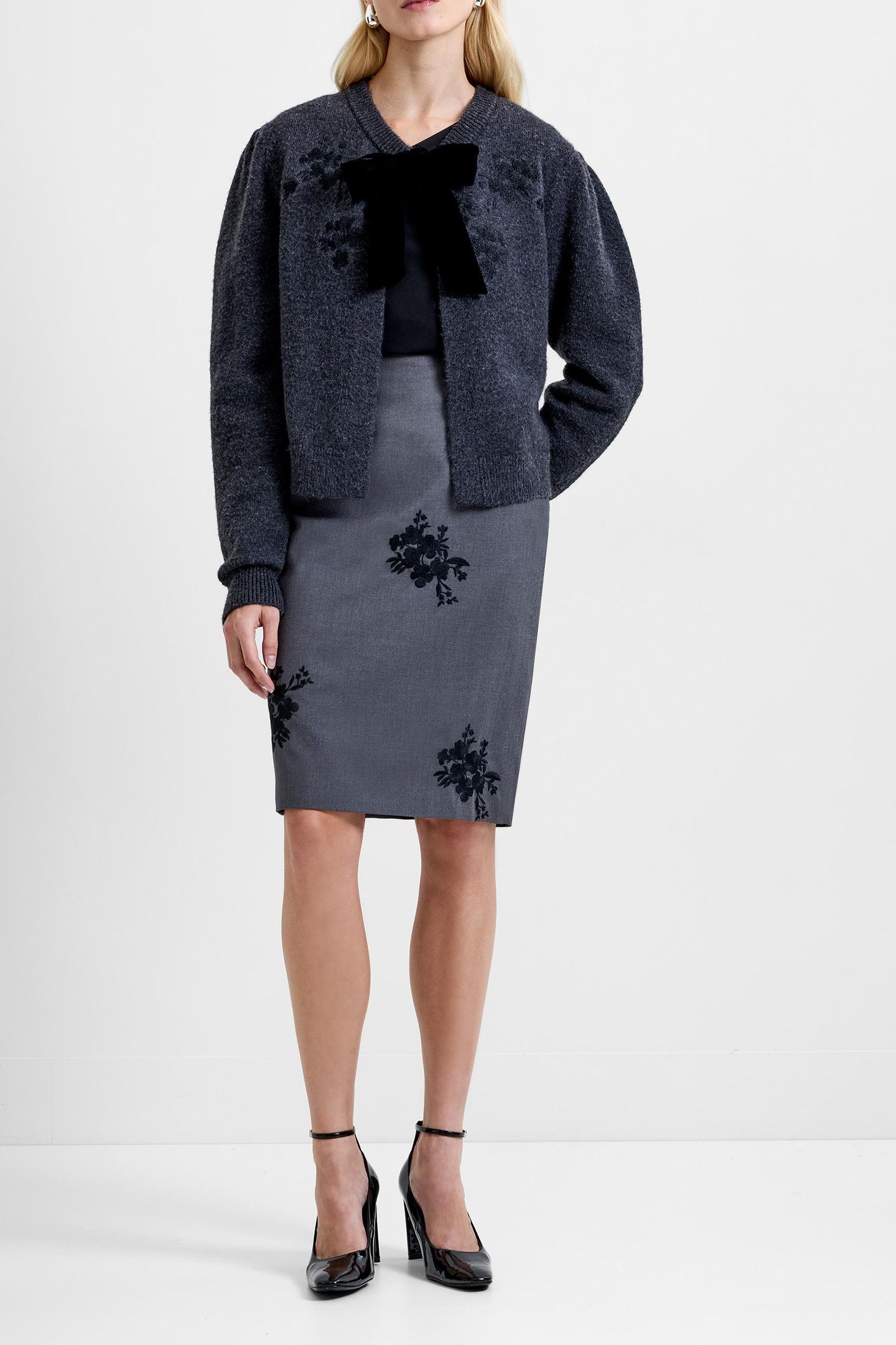 IRMA FRONT BOW CARDIGAN CHARCOAL GREY BLACK 3
