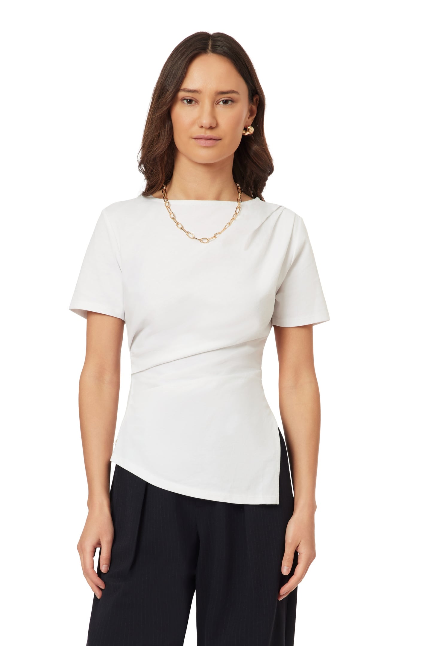 GATHERED ASYMMETRIC TEE BRILLIANT WHITE 1