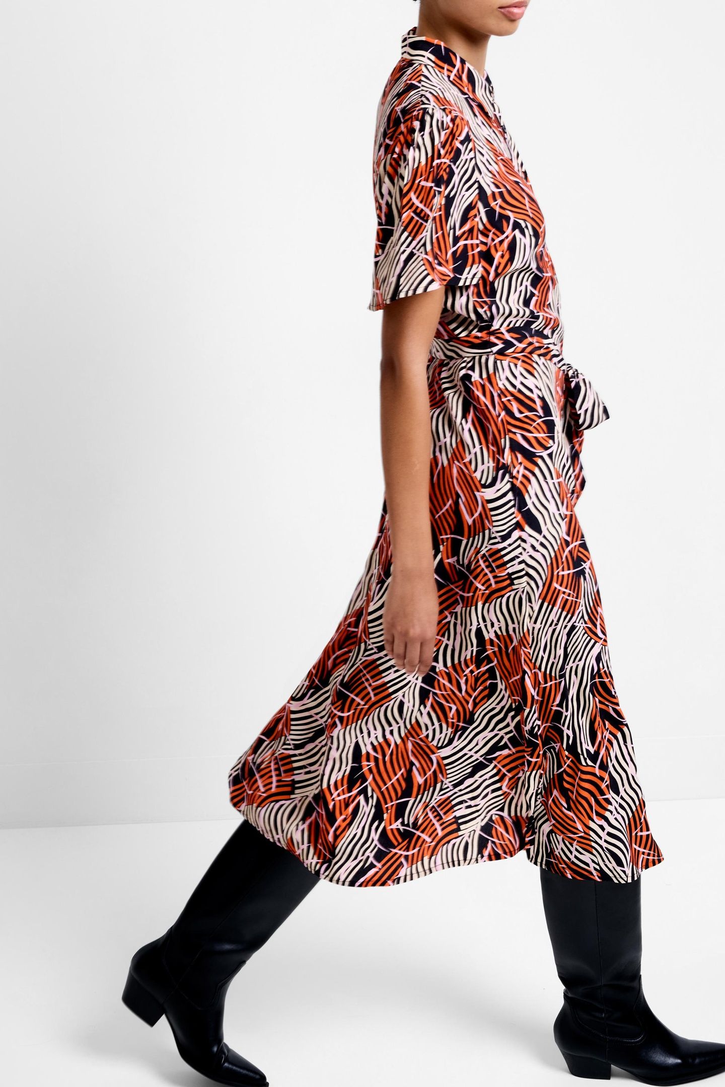 FELICITY LIZZY SS TIE WST DRES FLAME ORANGE MULTI 4