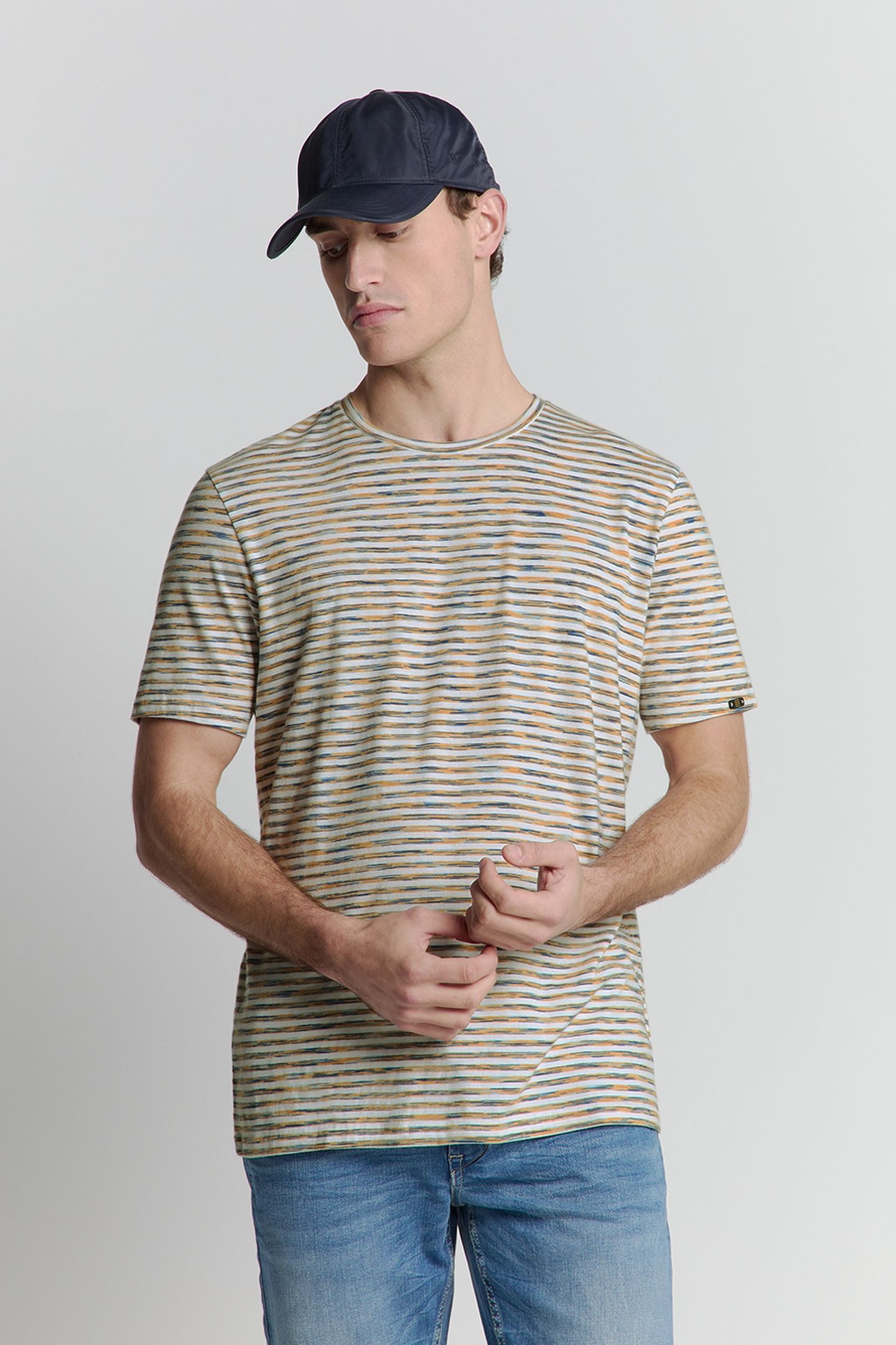 T-SHIRT CREWNECK MULTI COLOURED MELANGE STRIPES YELLOW 1