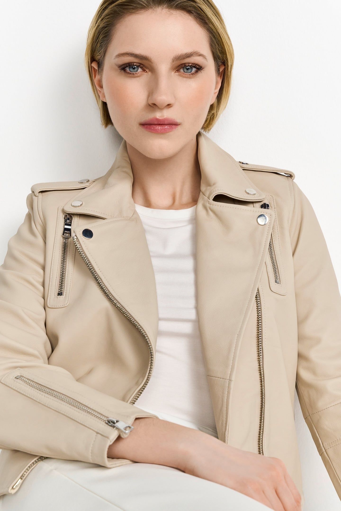 LAMB LEATHER BIKER JACKET CAFFEE LATTE 4