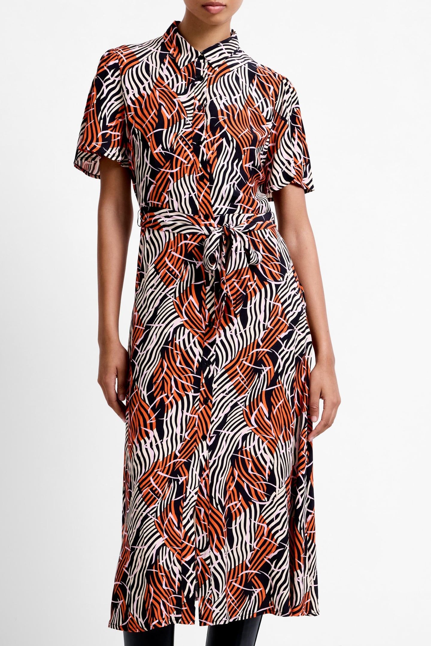 FELICITY LIZZY SS TIE WST DRES FLAME ORANGE MULTI 1