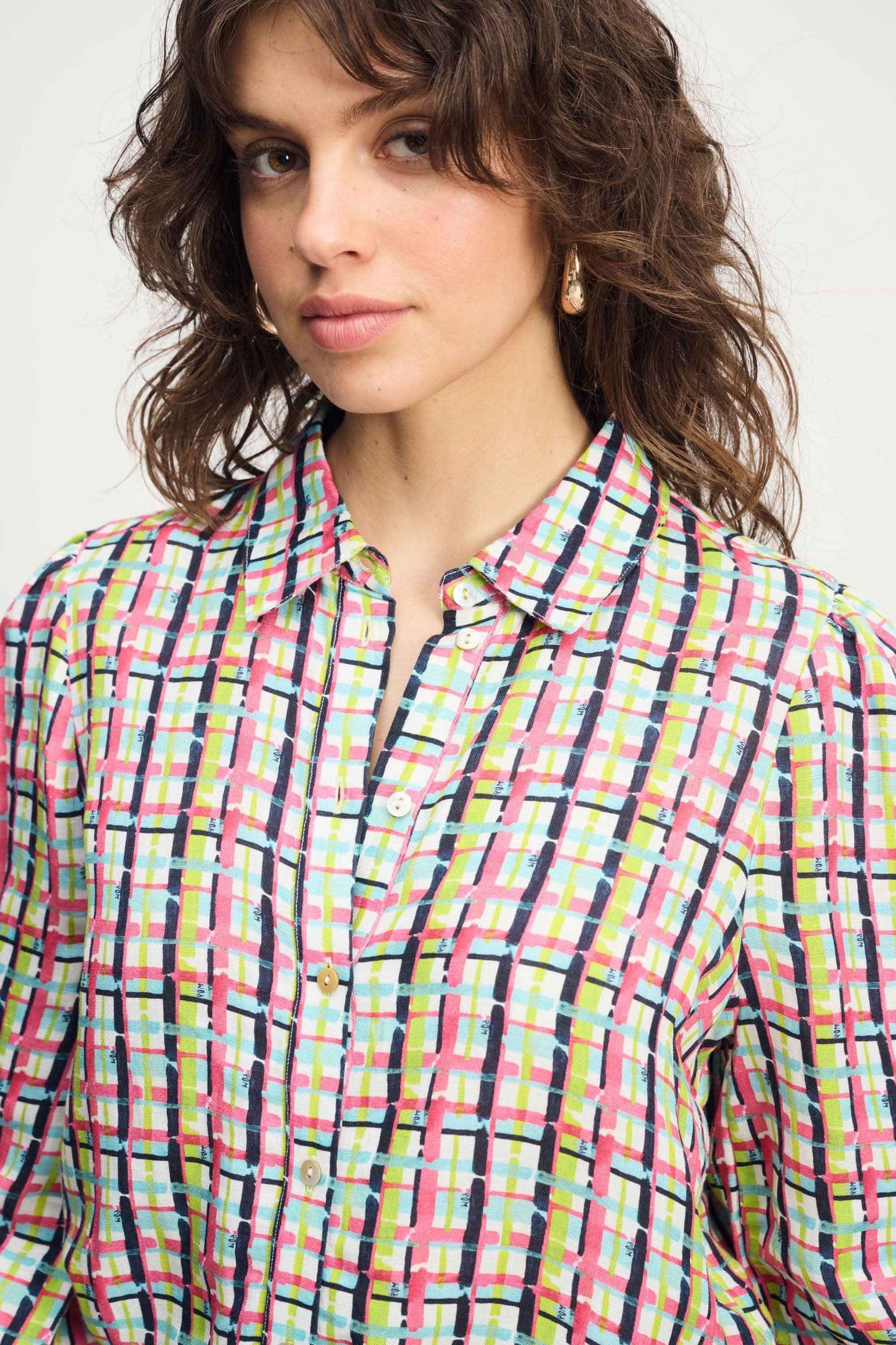 BLOUSE - BRUSHWORK CHECK LINEN 5