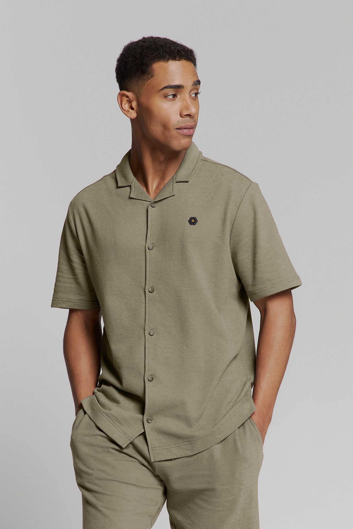 SHIRT SHORT SLEEVE JERSEY REVERS COLLAR SOLID TERRY DARK MOS 1