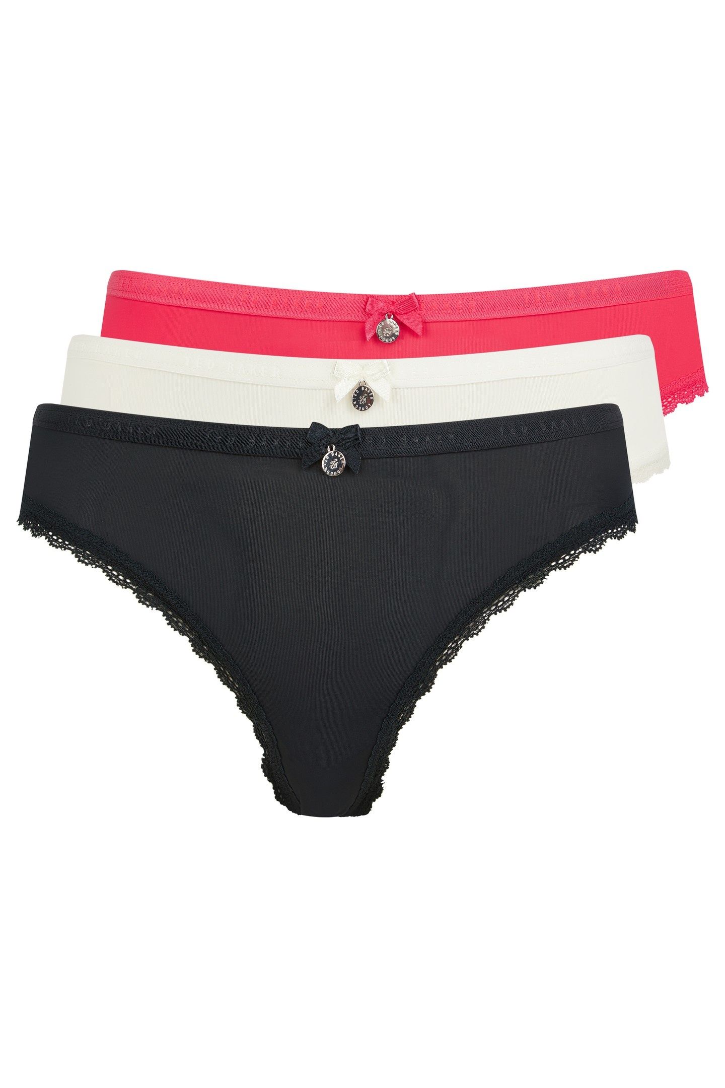 ZARIA 3PK SOLID BRIEF WITH LACE TRIM JET BLACK/EGRET/AZALEA 1