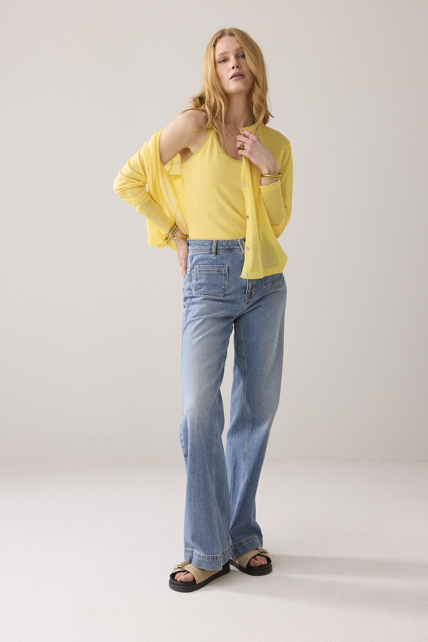 SHORT CARDIGAN REFINED VISCOSE BLEND KNIT YELLOW 1