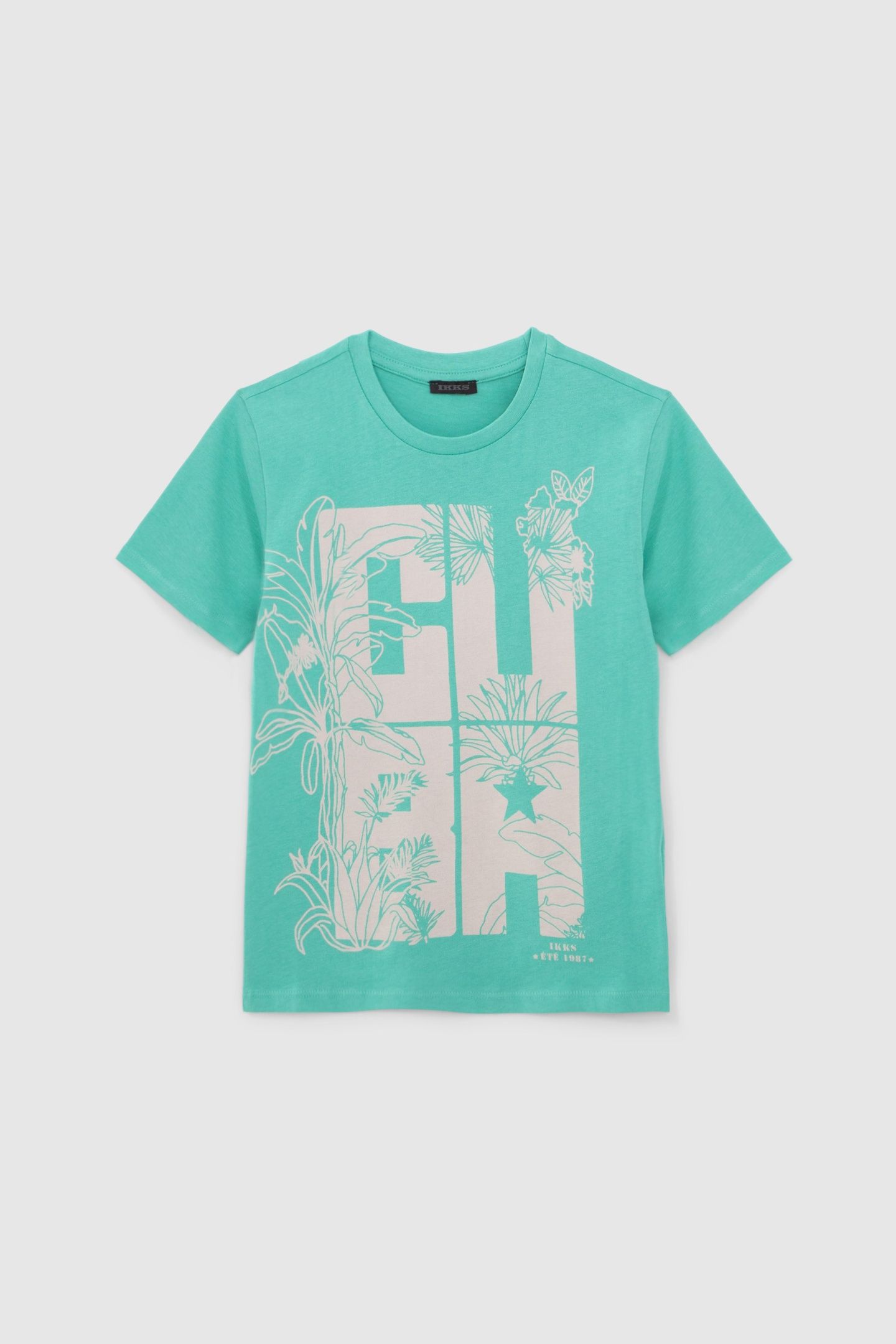 BOYS' GREEN ORGANIC COTTON T-SHIRT, XL JUNGLE LETTERING 1