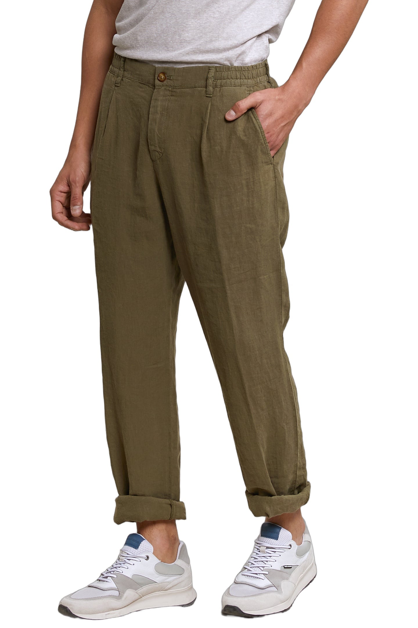 FANCY LINEN PANTS ELASTIC WAIST ROSEMARY 1