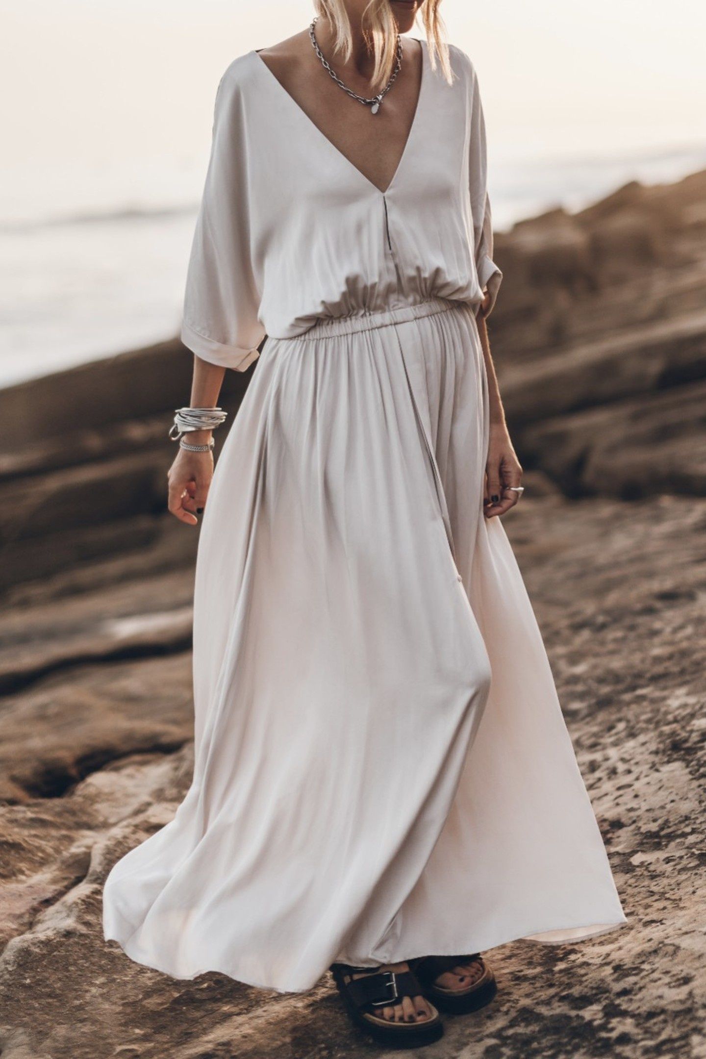 THE LIGHT LONG CHILL DRESS ECRU 1
