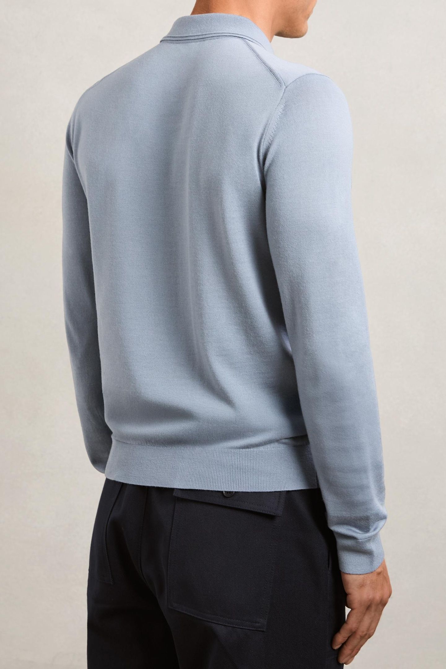 LS HALF BUTTON MERINO WOOL POLO STEEL BLUE 3